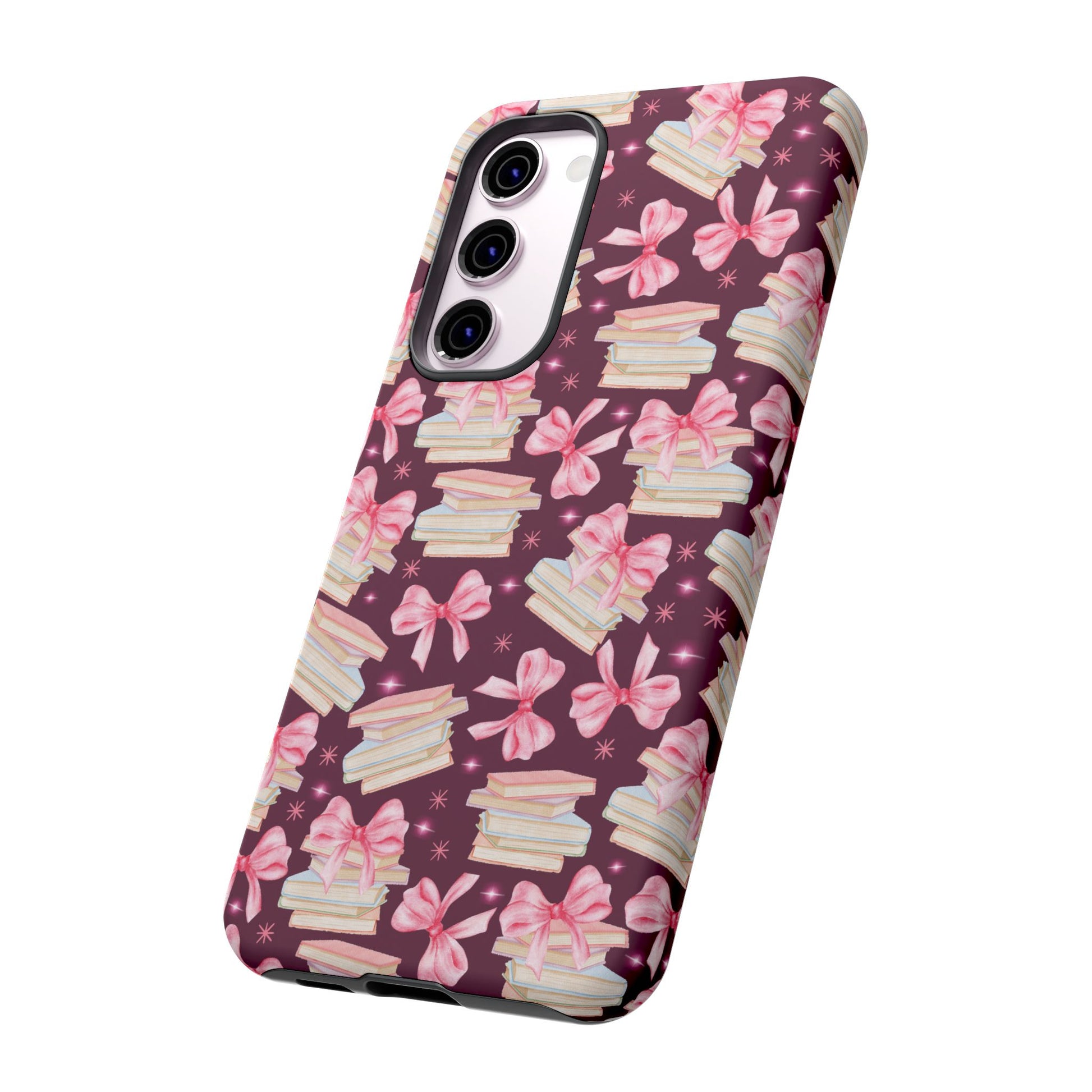 Coquette Pink Bows & Books Phone Case for iPhone 17 and Samsung, Pixel | Stylish Protective Cover Gift for Her Perfect for Floral Lover
