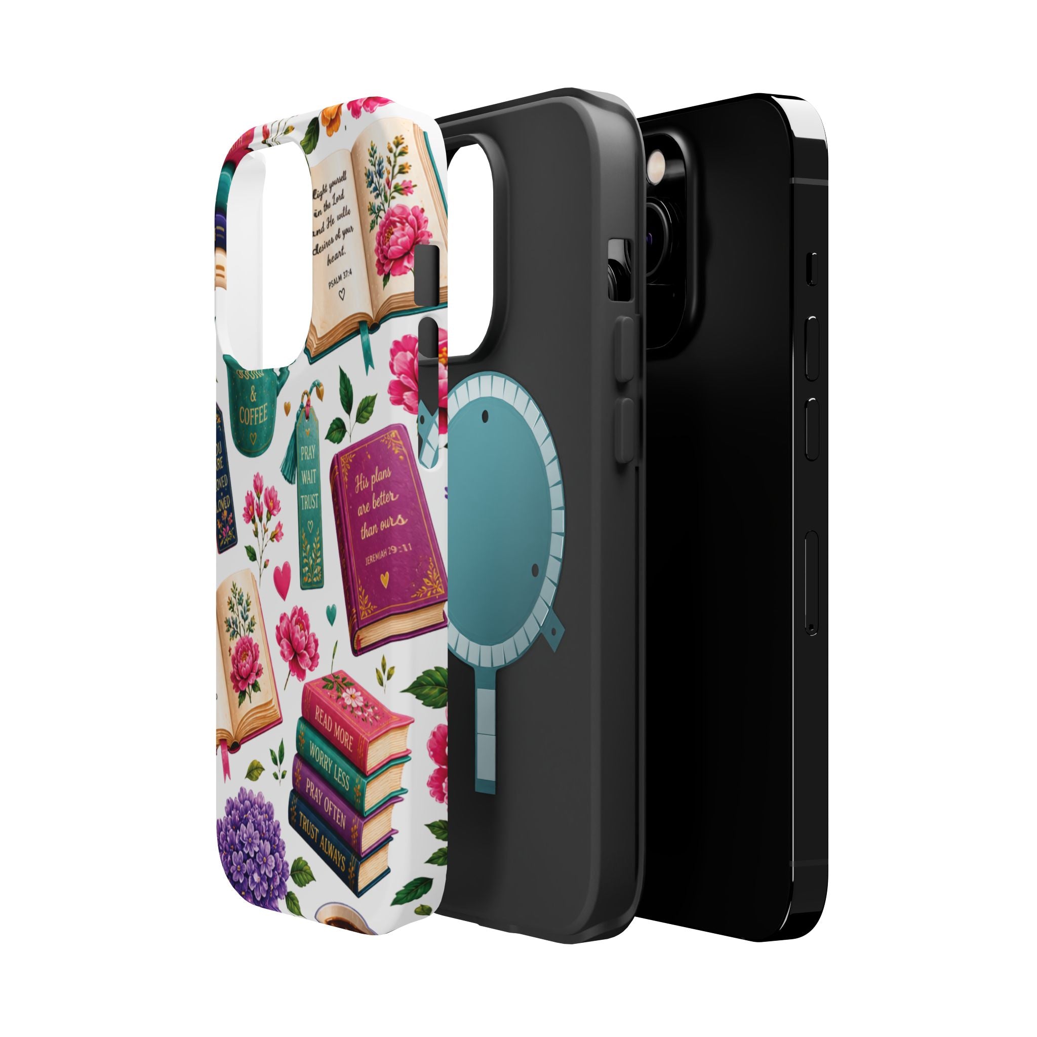 Christian Books & Coffee Phone Case — Magnetic Impact-Resistant Christian Gift