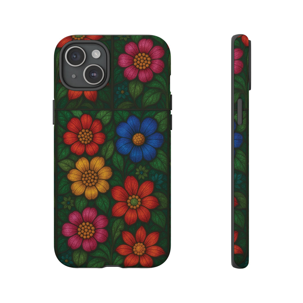 Coque de téléphone effet vitrail floral lumineux Art abstrait coloré, Étui de protection esthétique pour iPhone, Samsung et Google, Idée cadeau unique pour maman