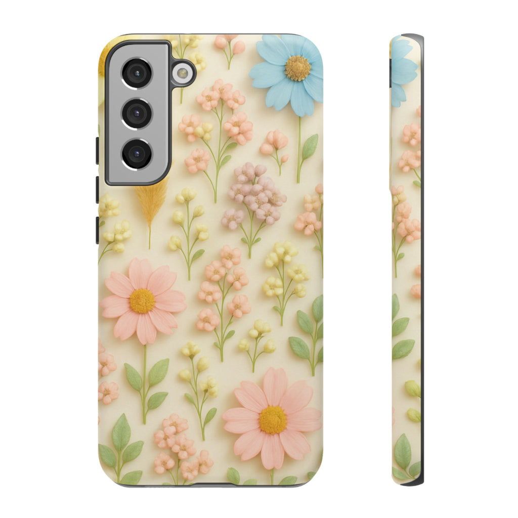 Pastel Dried Flowers Illusion Phone Case 3D Realistic Pressed Floral Design, Bright Botanical Aesthetic, Soft Nature-Inspired CoveriPhone & Galaxy