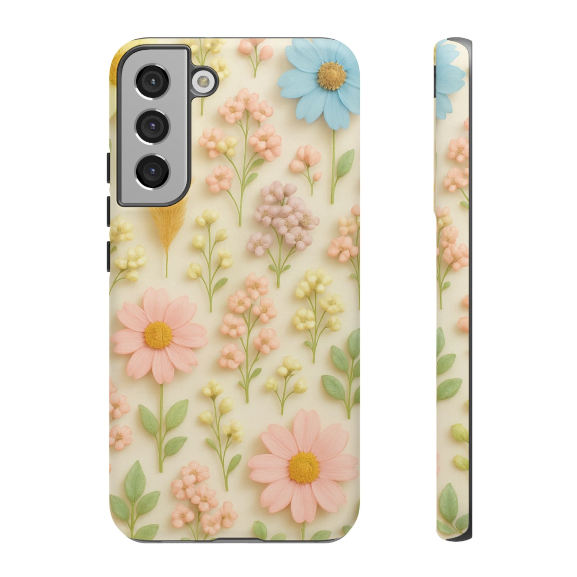 Pastel Dried Flowers Illusion Phone Case 3D Realistic Pressed Floral Design, Bright Botanical Aesthetic, Soft Nature-Inspired CoveriPhone & Galaxy