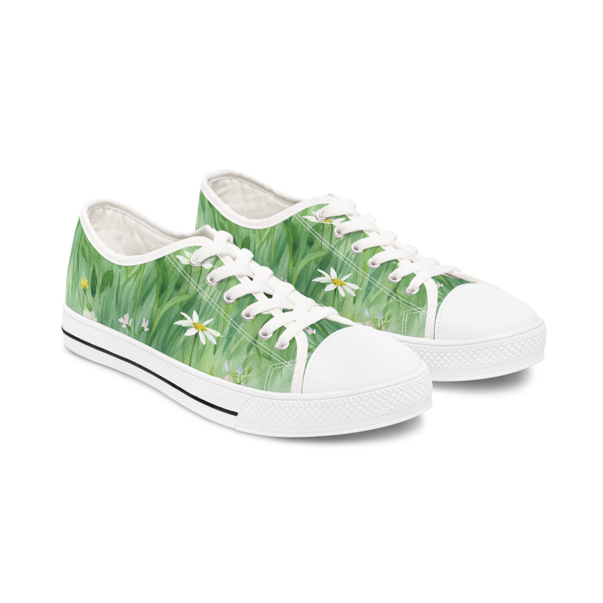 Green Floral Women's Low Top Sneakers Breathable Polyester Canvas, Lightweight Stylish Floral Pastel Design, Comfortable All-Day Wear, Perfect for Walking and Everyday Activities - MRSBYVALLE