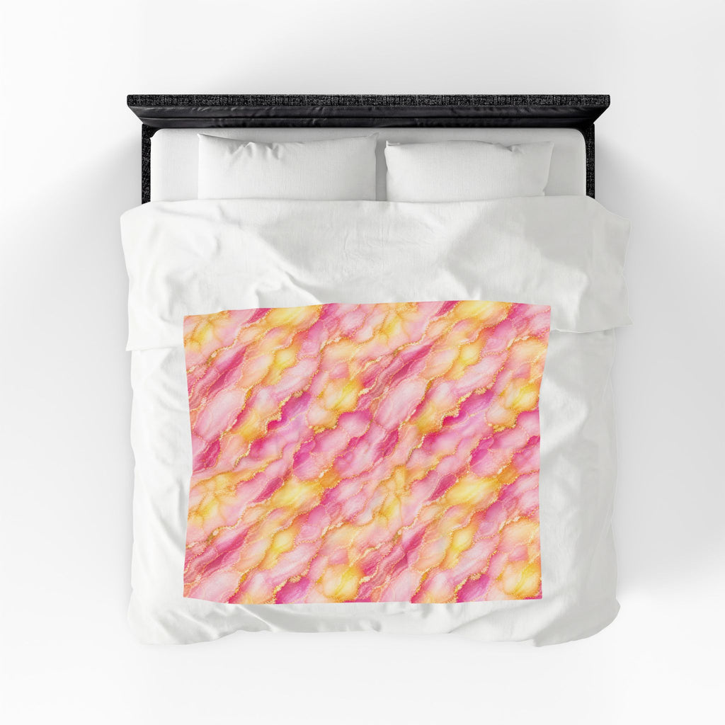Blush Pink & Pastel Yellow Marble Blanket – Gold Vein Luxury Throw, Soft Cozy Elegant Home Decor