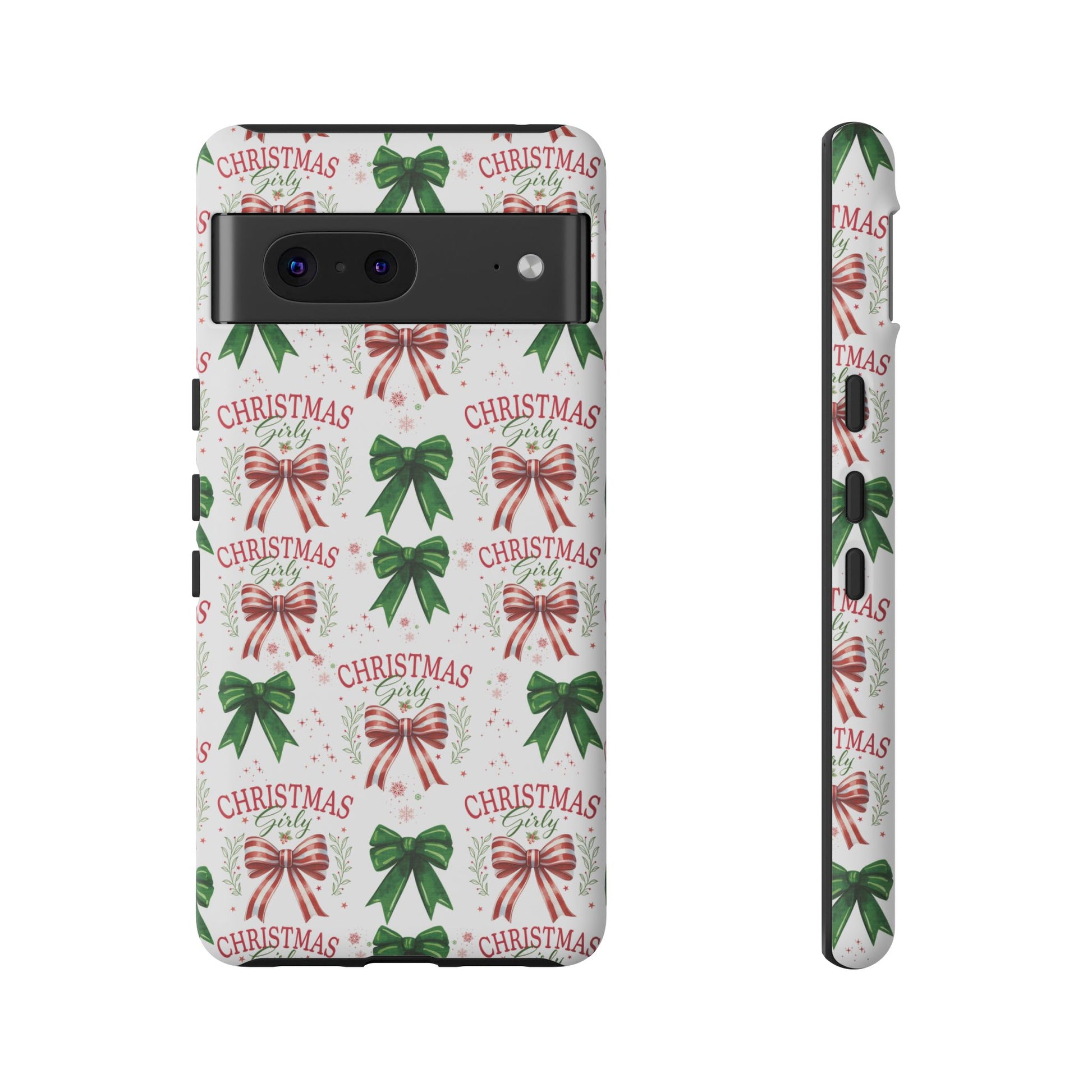 Girly Christmas Coquette Bows Pastel Phone Case for iPhone 17 16 15 23 Samsung, and Pixel | Stylish Protective Cover Gift for Her Perfect for Floral Lover