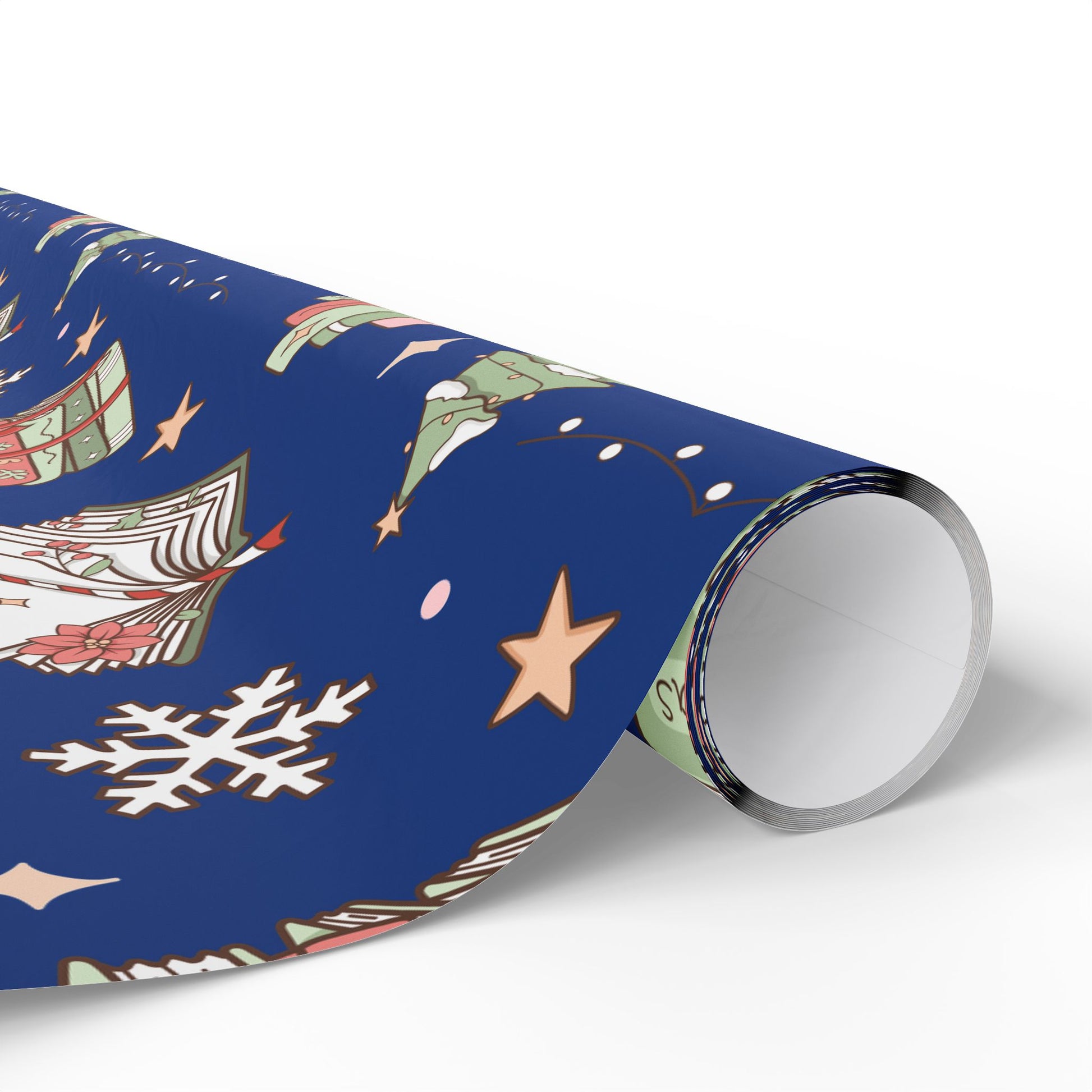 Wrapping Papers Royal Blue Christmas Books and Coffee Design Holiday Gift Wrap