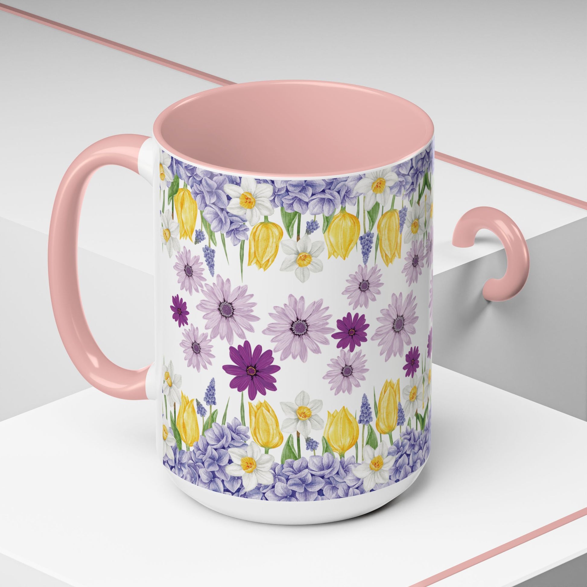 Botanical Floral Mug  Lavender & Yellow Flowers, Ceramic 11oz & 15oz Cup, Ideal Gift for Coffee Lovers, Mother's Day, or Cozy Spring Mornings