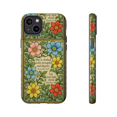 Pastel Floral Stained Glass Bible Verse Phone Case Christian Affirmation, Soft Faith Design, iPhone Samsung Google, Inspirational Gift for HerGift for Christians