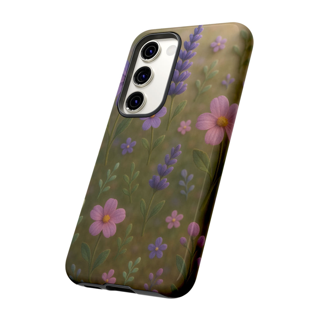 Pastel Flowers 3D Illusion Wildflower Phone Case Cute Pastel Floral Design in Lavender, Pink, Mint Green Aesthetic Protective Case for iPhone and  Android
