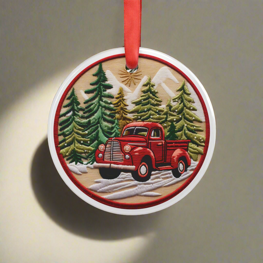 Christmas RED Pickup Ornament 3D Illusion Acrylic with Ribbon Festive Holiday Décor, Perfect Gift for Tree, Home, Office | Unique Christmas Decoration Holiday Keepsake Ideal for Tree Trimming and Gift Giving - MRSBYVALLE