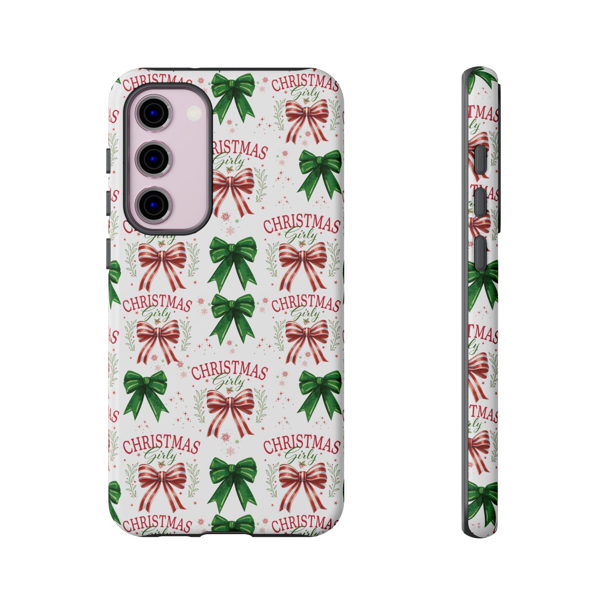 Girly Christmas Coquette Bows Pastel Phone Case for iPhone 17 16 15 23 Samsung, and Pixel | Stylish Protective Cover Gift for Her Perfect for Floral Lover