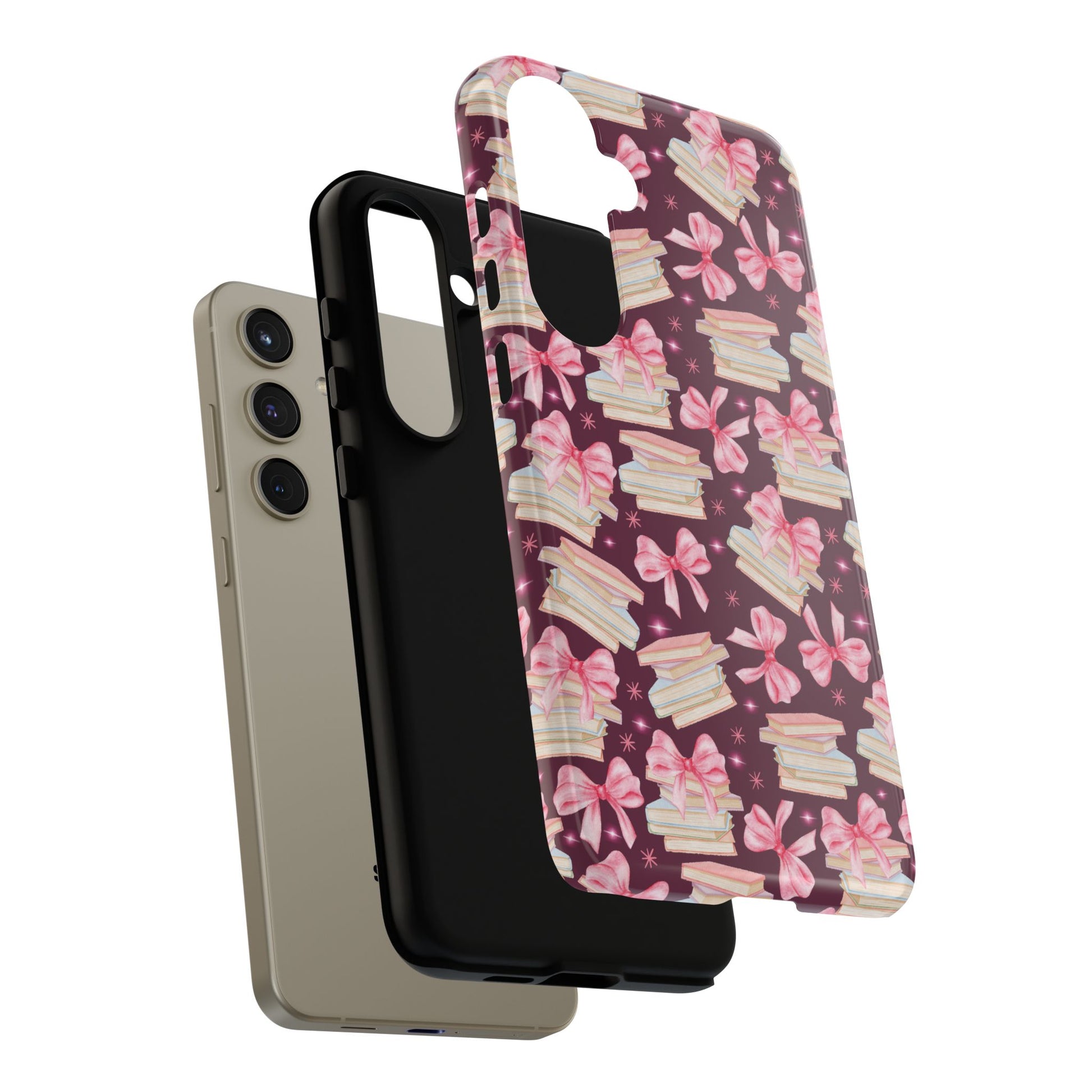 Coquette Pink Bows & Books Phone Case for iPhone 17 and Samsung, Pixel | Stylish Protective Cover Gift for Her Perfect for Floral Lover