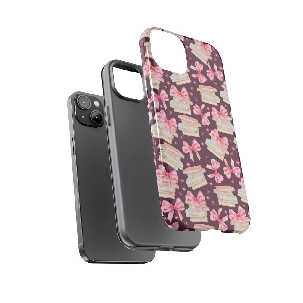 Coquette Pink Bows & Books Phone Case for iPhone 17 and Samsung, Pixel | Stylish Protective Cover Gift for Her Perfect for Floral Lover