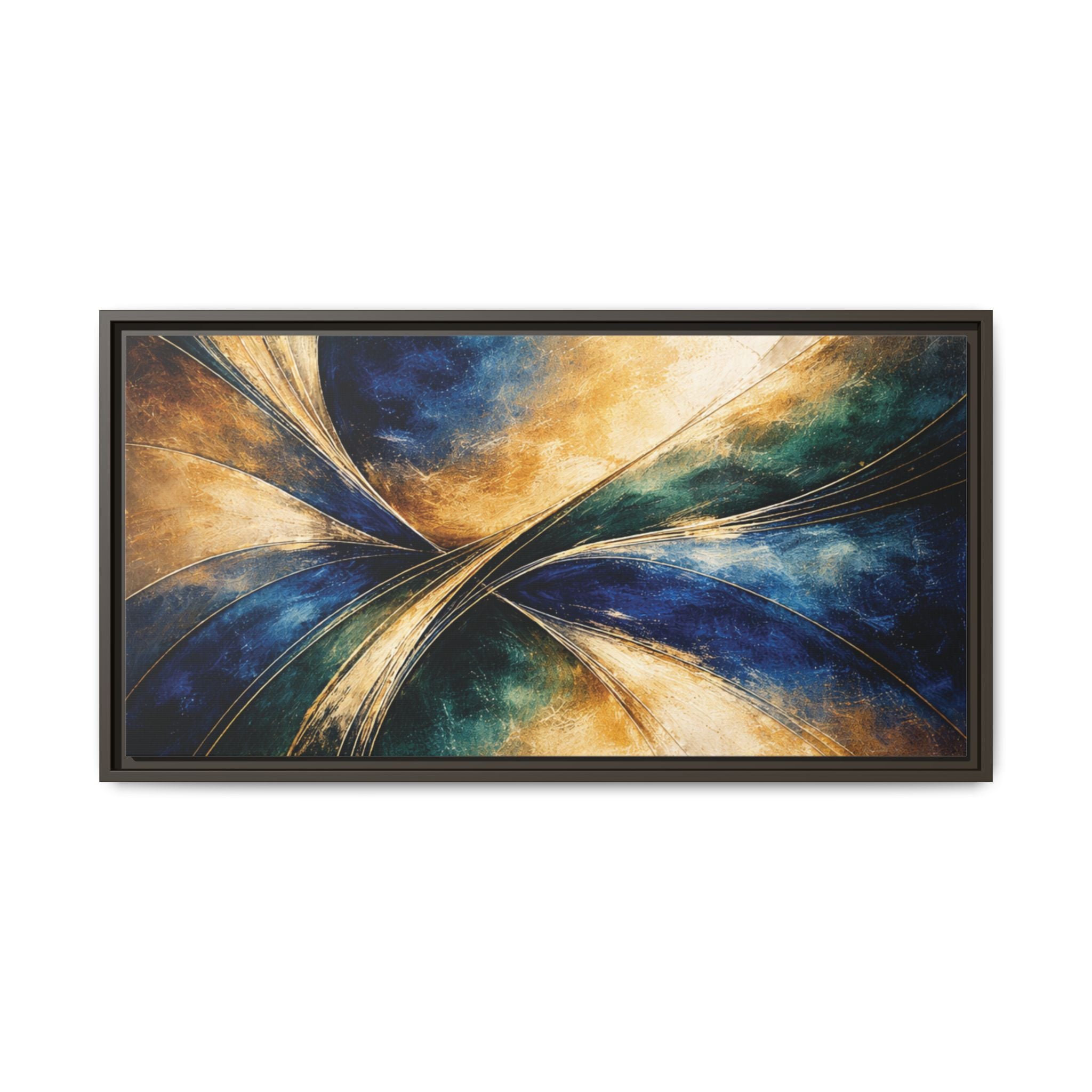 Gilded Convergence  Luxe NeoDeco Blue & Gold Abstract Wall Art Framed