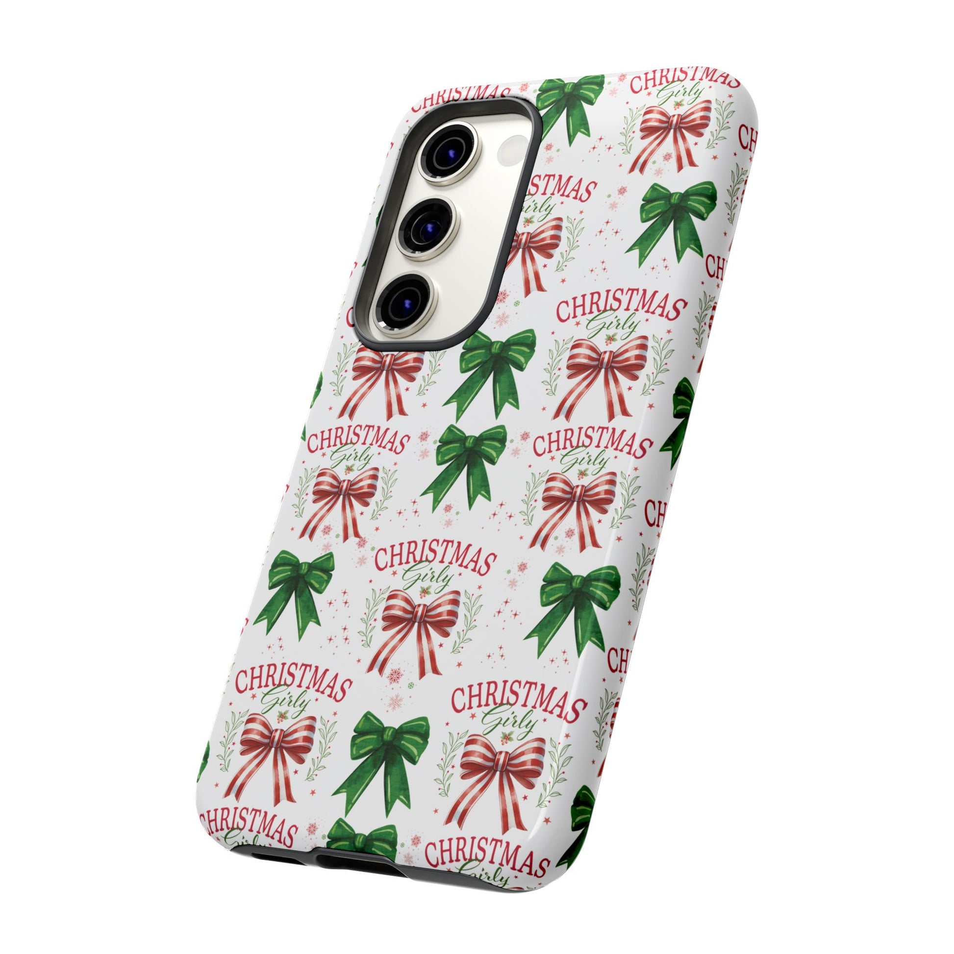 Girly Christmas Coquette Bows Pastel Phone Case for iPhone 17 16 15 23 Samsung, and Pixel | Stylish Protective Cover Gift for Her Perfect for Floral Lover