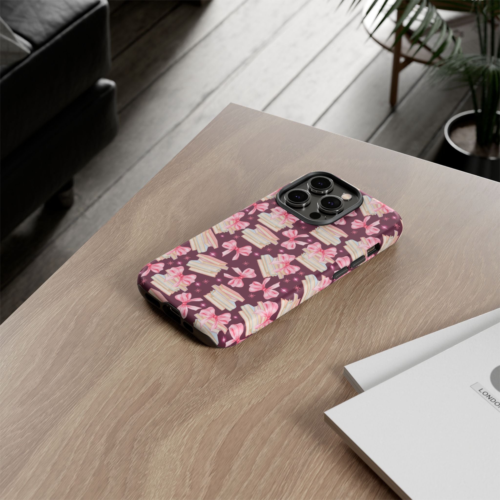 Coquette Pink Bows & Books Phone Case for iPhone 17 and Samsung, Pixel | Stylish Protective Cover Gift for Her Perfect for Floral Lover