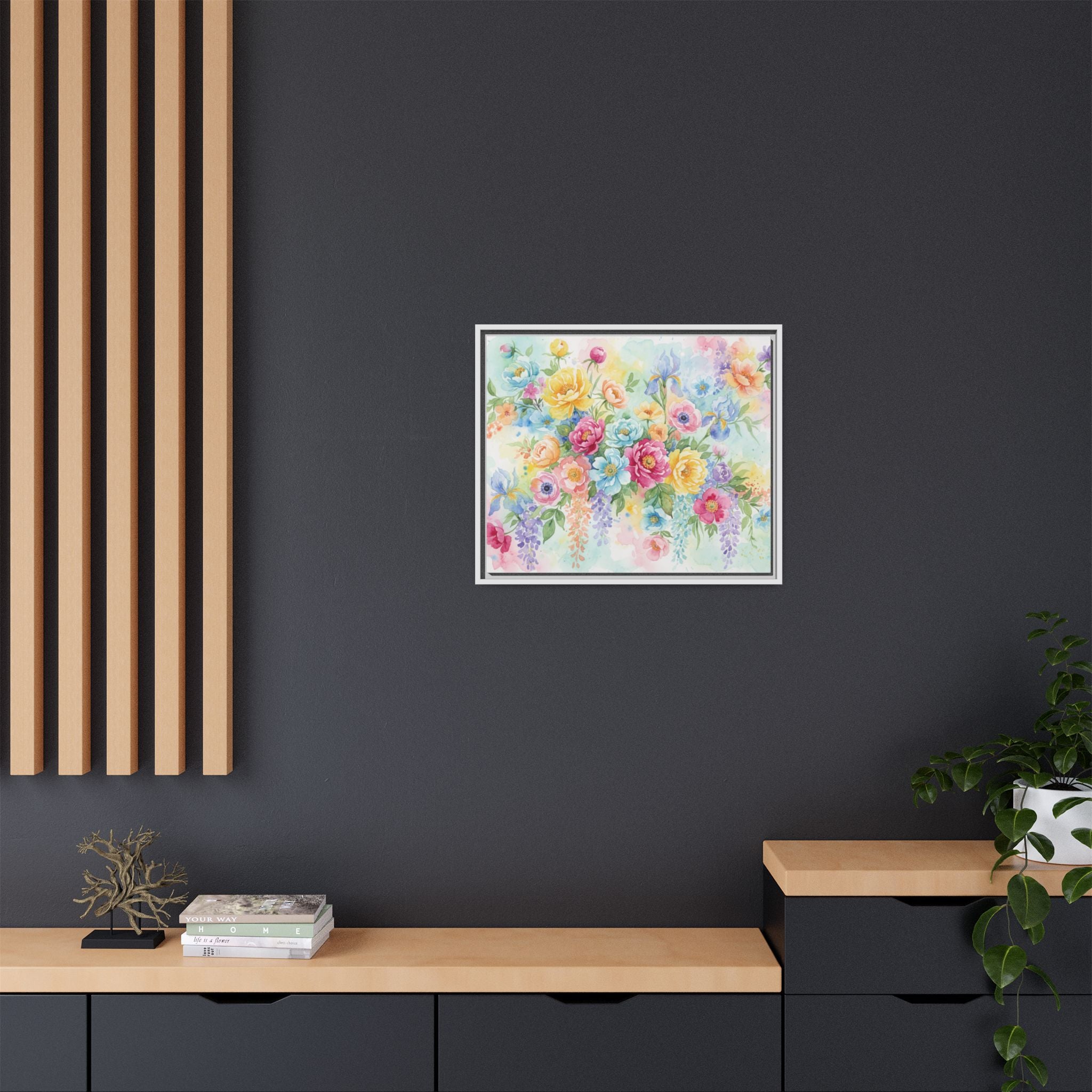 Toile Bouquet Floral Aquarelle, Art Mural Mat Encadré | Art Mural Multicolore