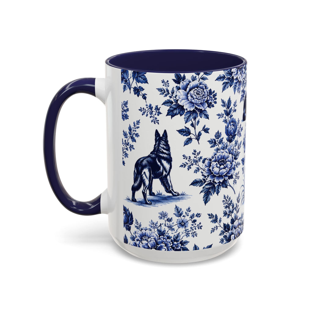 Elegant German Shepherd Floral Mug | Luxury Blue Toile Coffee Mug 11/15oz Accent Ceramic