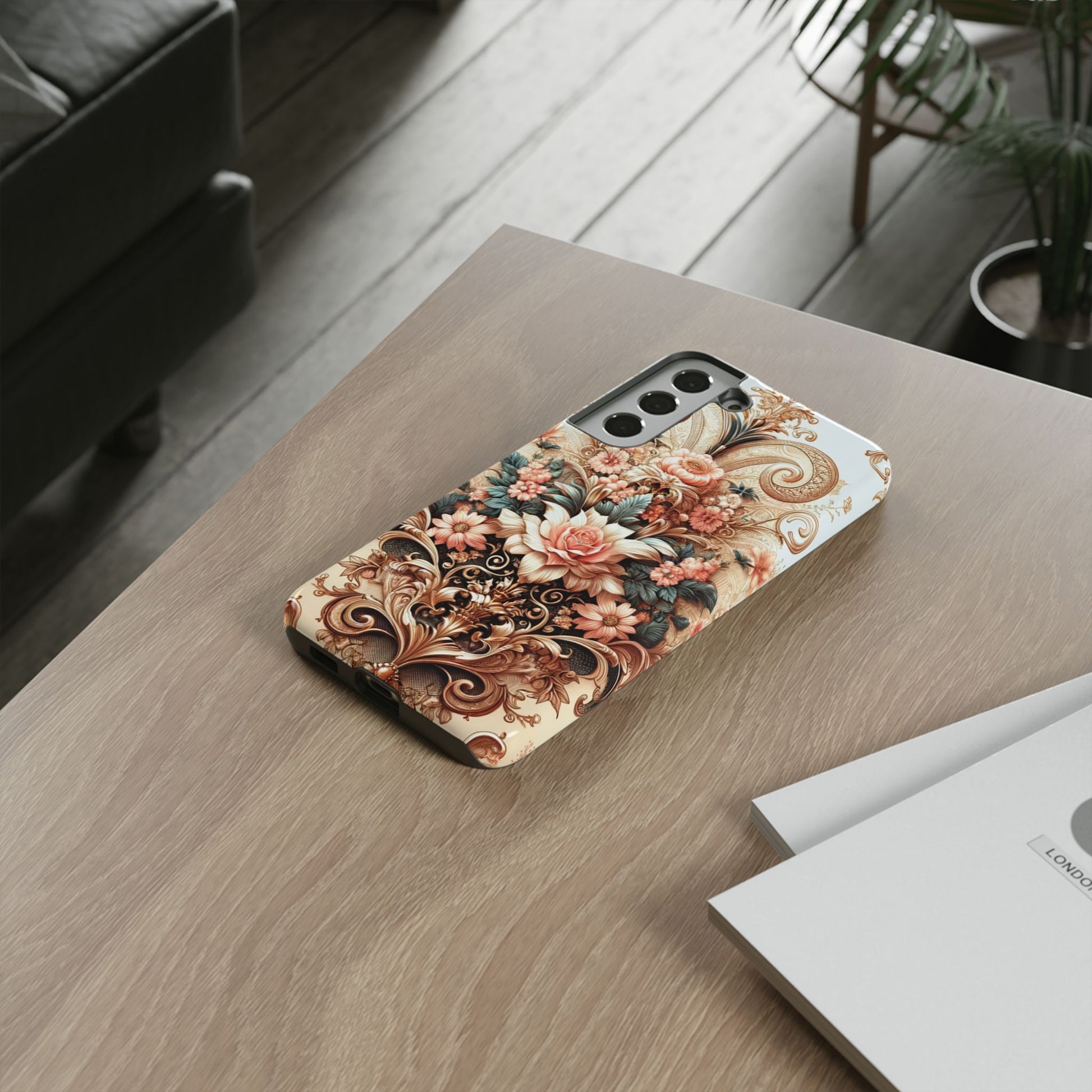 Gold Design Luxury Phone Tough Case Floral Elegant Durable Stylish for Modern Devices iPhone 17, 16, 15, Samsung iPhone Samsung Accessory Gift for Her