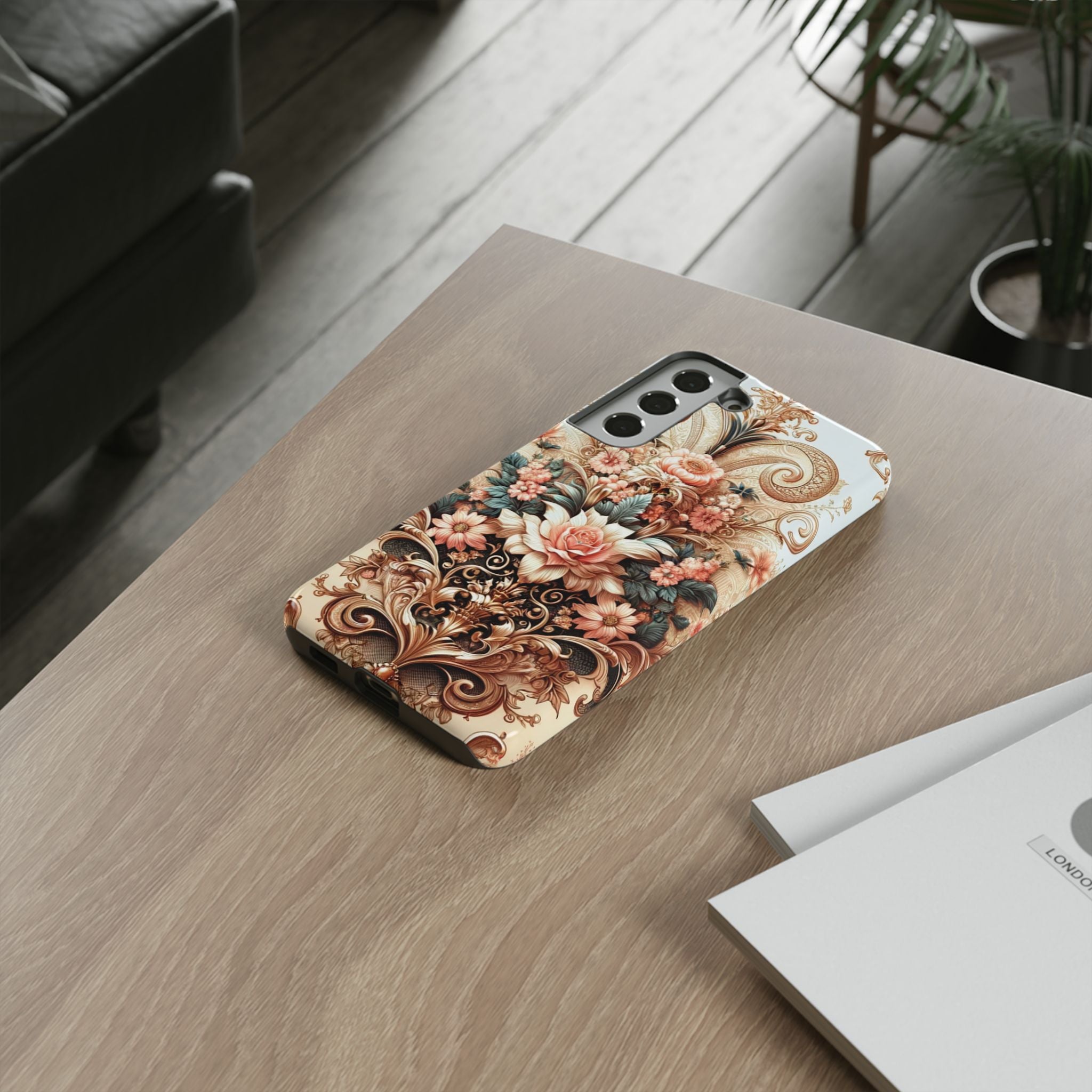 Gold Design Luxury Phone Tough Case Floral Elegant Durable Stylish for Modern Devices iPhone 17, 16, 15, Samsung iPhone Samsung Accessory Gift for Her