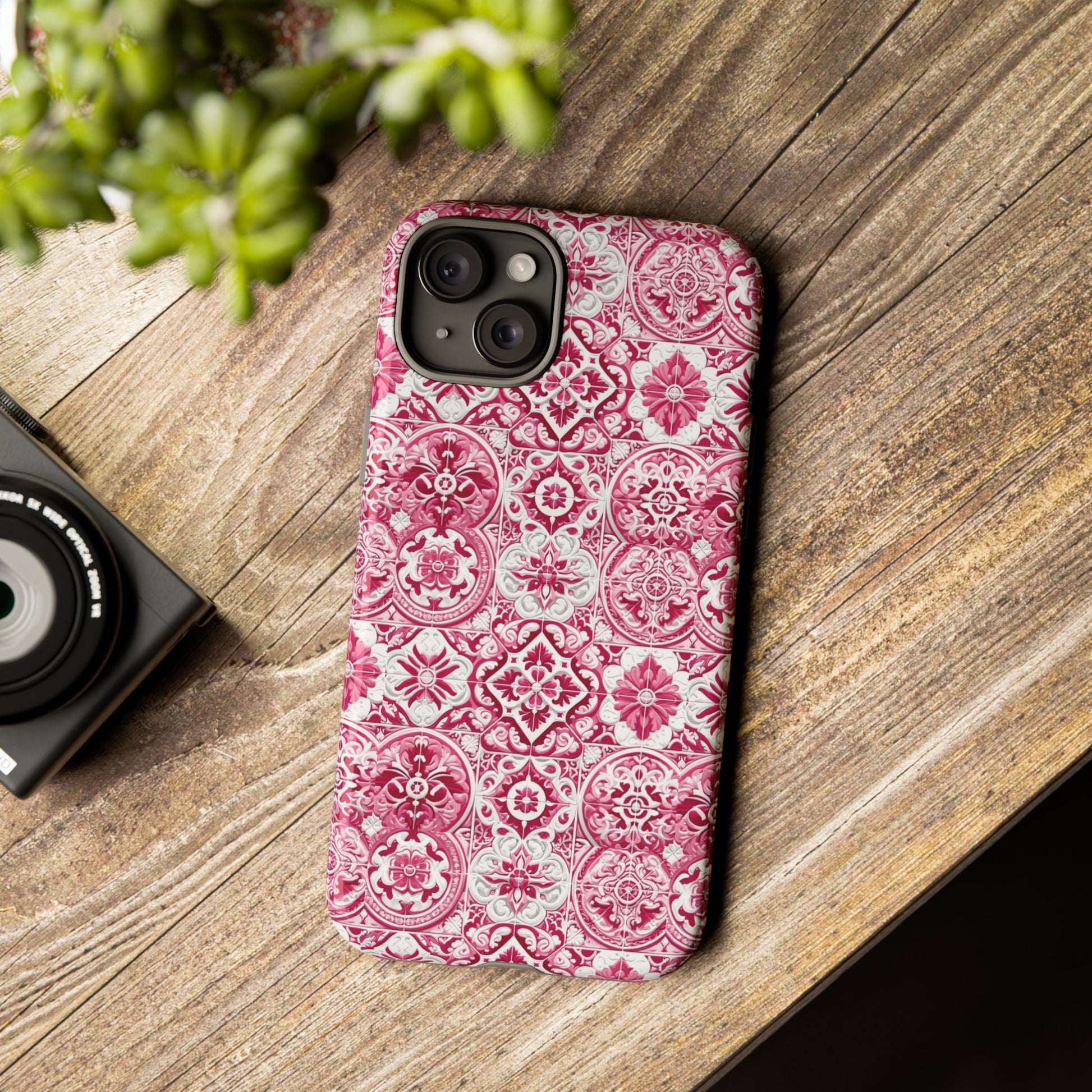 Pink and White Mediterranean Tile Design Phone Case - Stylish, Protective Cover for All Models Gift for Mom Accessory Gift for Her