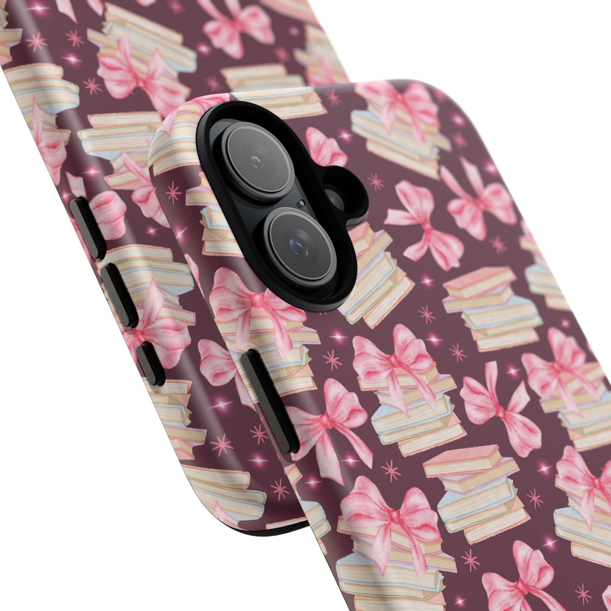 Coquette Pink Bows & Books Phone Case for iPhone 17 and Samsung, Pixel | Stylish Protective Cover Gift for Her Perfect for Floral Lover