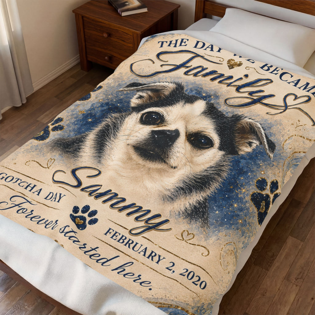 The Day We Became Family Pet Portrait Blanket | Custom Name & Date Velveteen