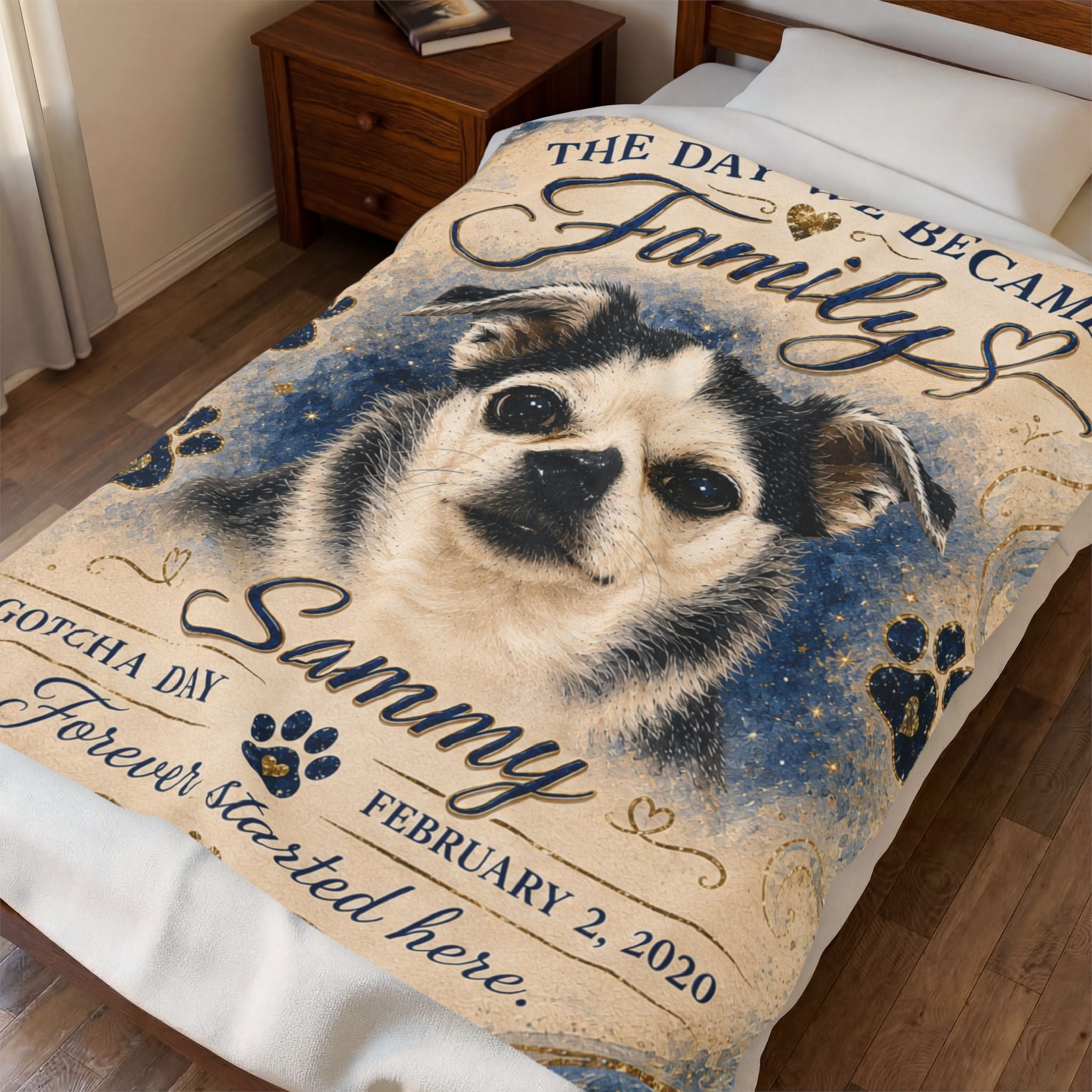 The Day We Became Family Pet Portrait Blanket | Custom Name & Date Velveteen