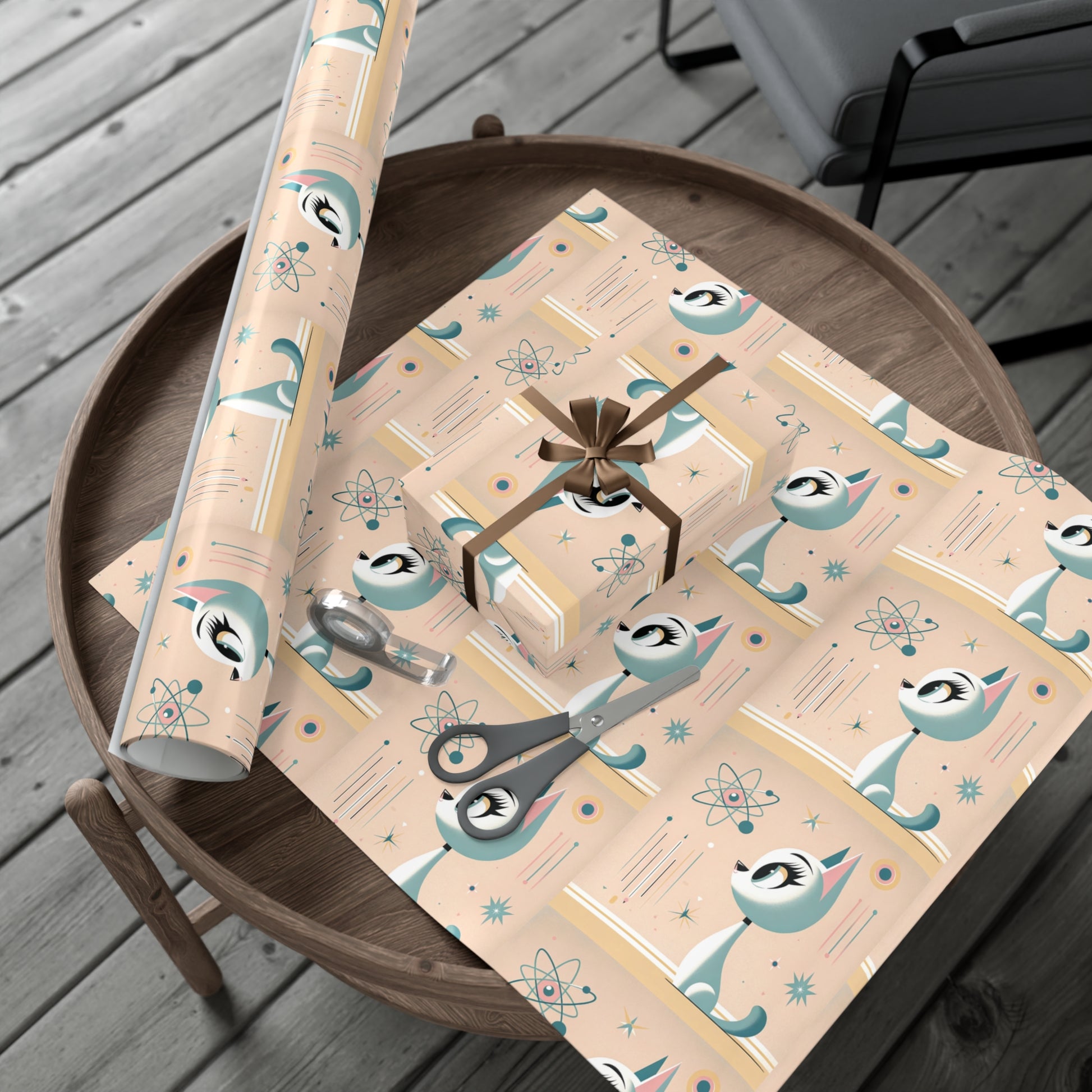 Atomic Pastel Cat 3D Illusion Wrapping Paper Cat Lover Gift Wrap it's Perfect for Weddings, Bridal & Baby Showers Eco-Friendly, Vibrant Design in Matte/Satin, All Occasion.