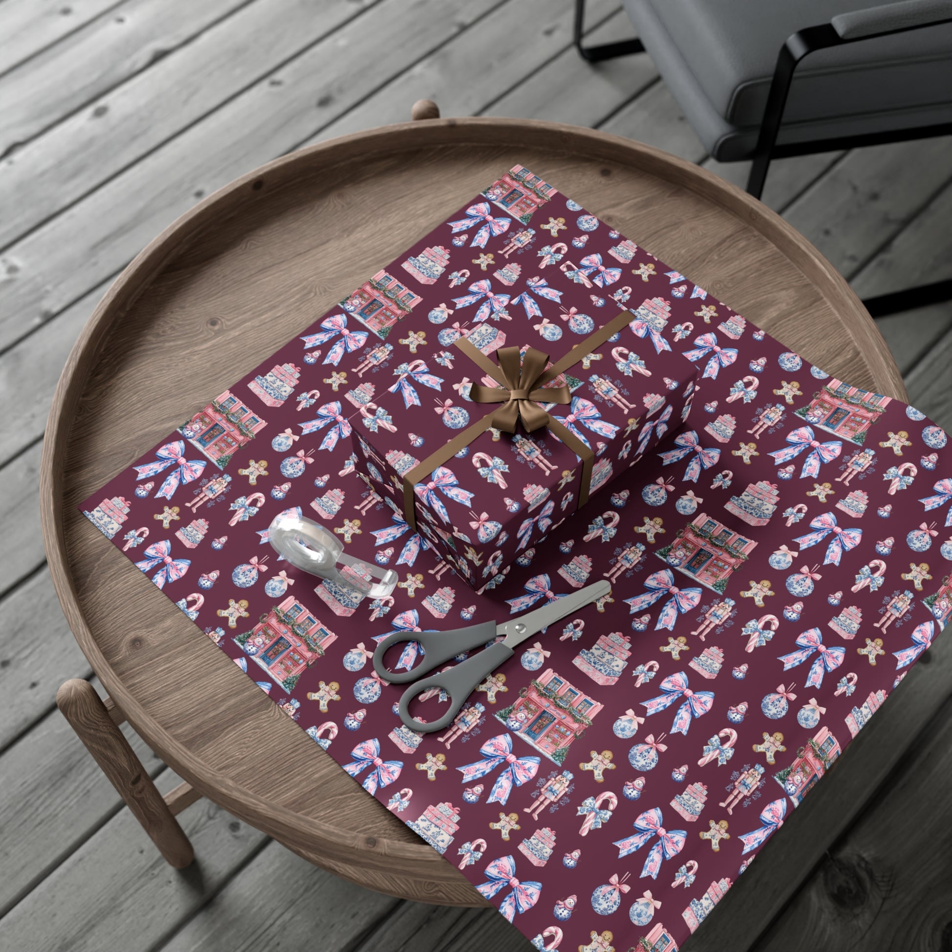 Pink & Blue Nutcracker Christmas Wrapping Paper with Bows & Holiday Elements – Ideal for Festive Gift Wrapping, Adding Cheer & Charm to Every Present Gifts - MRSBYVALLE