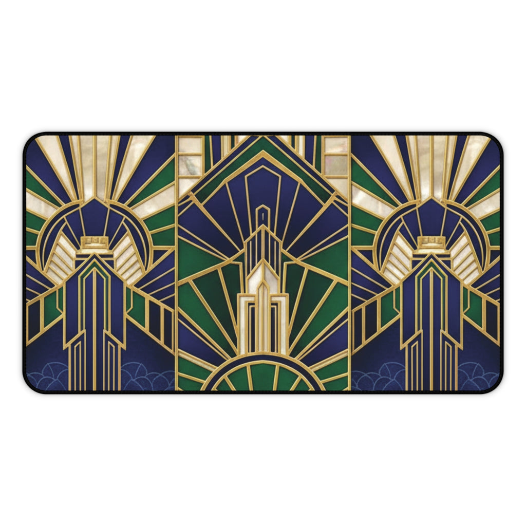 Imperial Art Deco Desk Mat – Gold & Navy Geometric Executive Pad