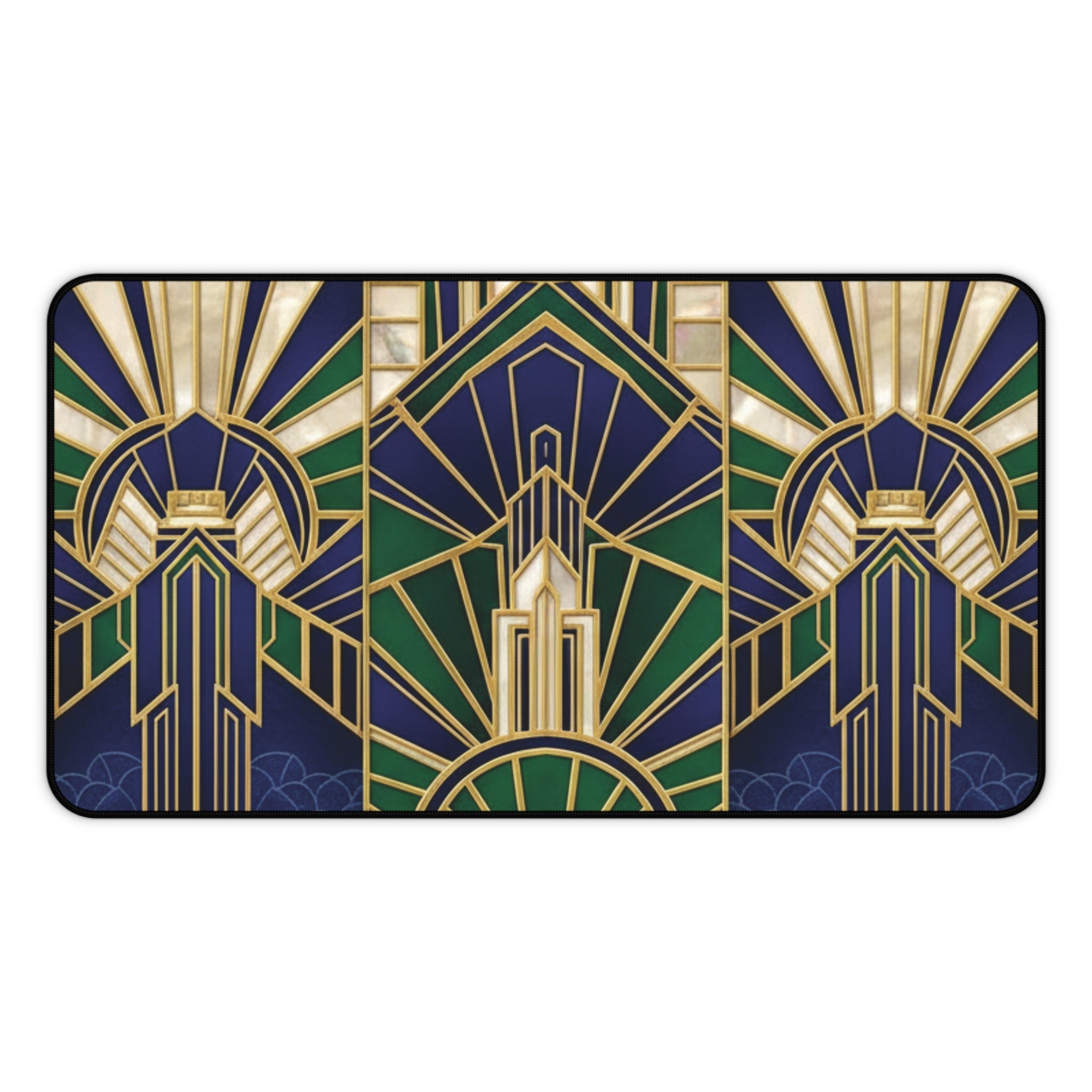 Imperial Art Deco Desk Mat – Gold & Navy Geometric Executive Pad