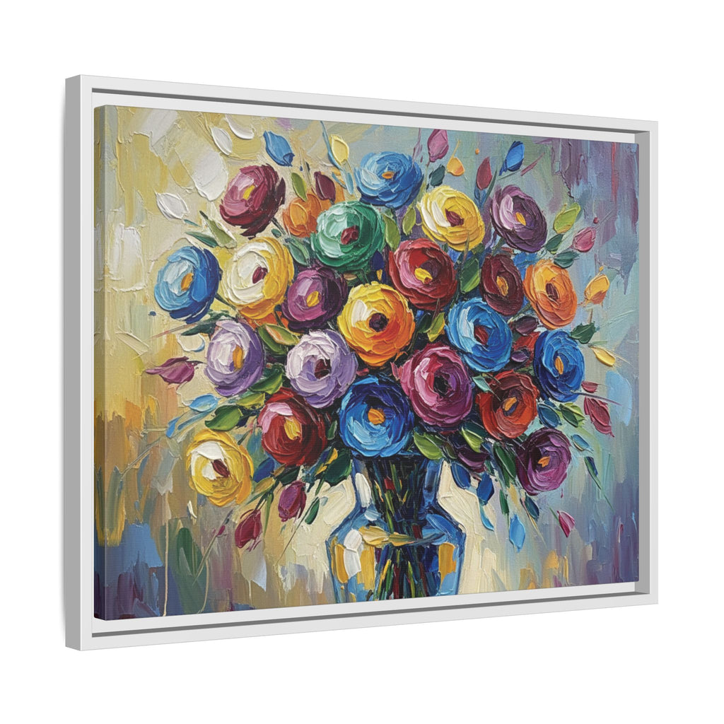 Impression sur toile bouquet floral aquarelle - Tableau mural encadré mat - Illusion de peinture à l'huile vibrante
