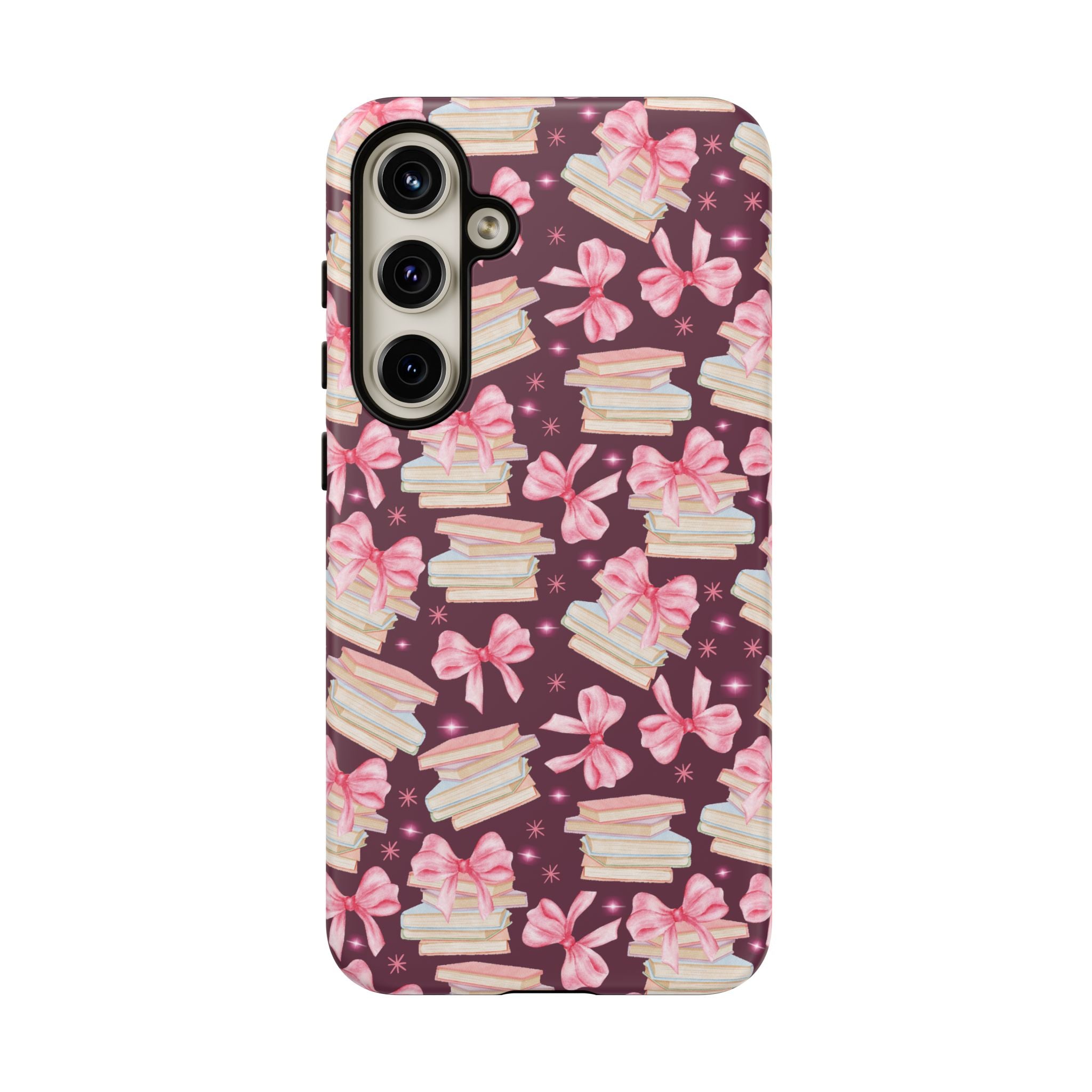 Coquette Pink Bows & Books Phone Case for iPhone 17 and Samsung, Pixel | Stylish Protective Cover Gift for Her Perfect for Floral Lover