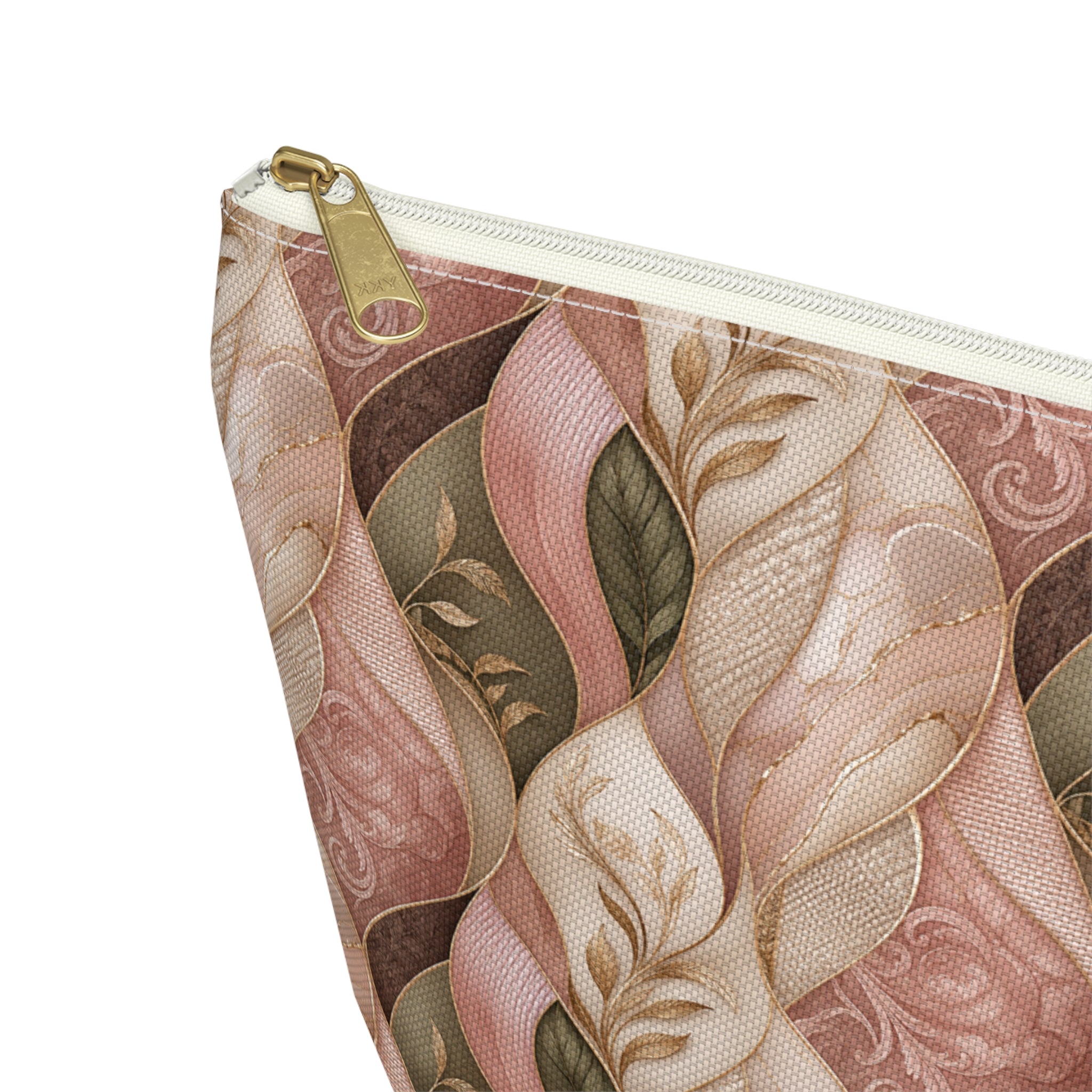 Braided Floral Accessory Pouch — Pink & Olive T‑Bottom Cosmetic Bag