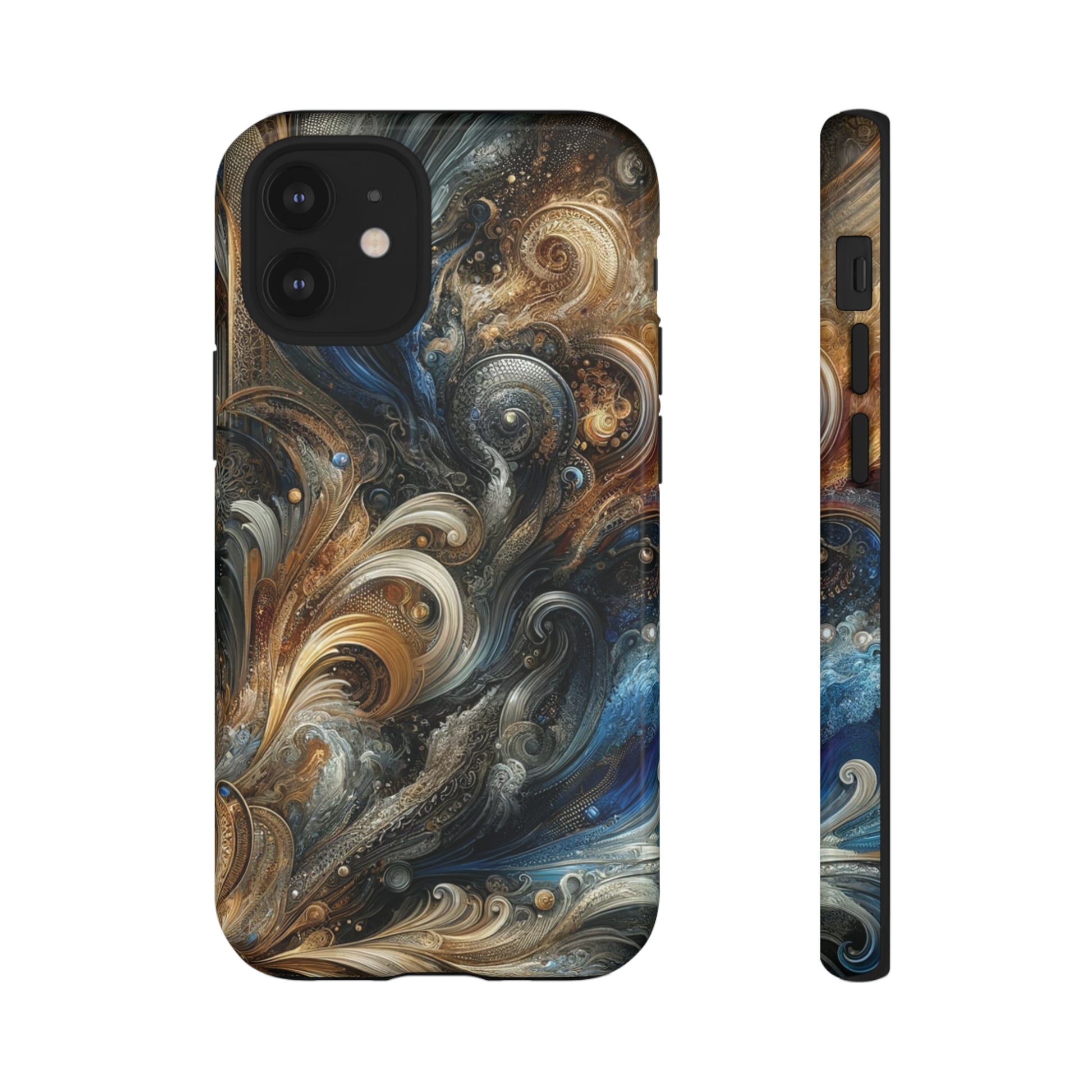 Gold and Navy Art Design Luxury Phone Tough Case Floral Elegant Durable Stylish for Modern Devices iPhone 15, Samsung iPhone Samsung Accessory Gift for Her.