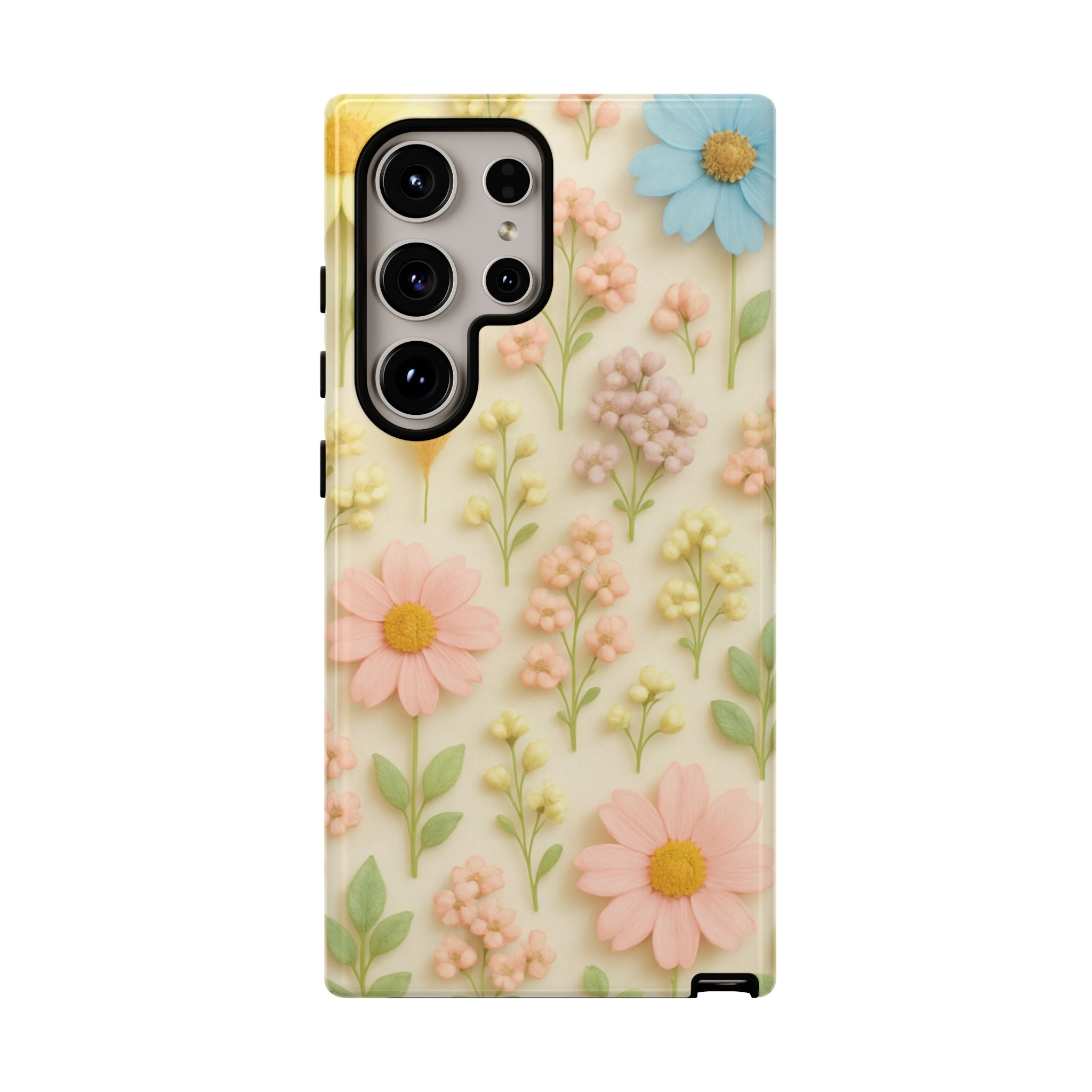 Pastel Dried Flowers Illusion Phone Case 3D Realistic Pressed Floral Design, Bright Botanical Aesthetic, Soft Nature-Inspired CoveriPhone & Galaxy