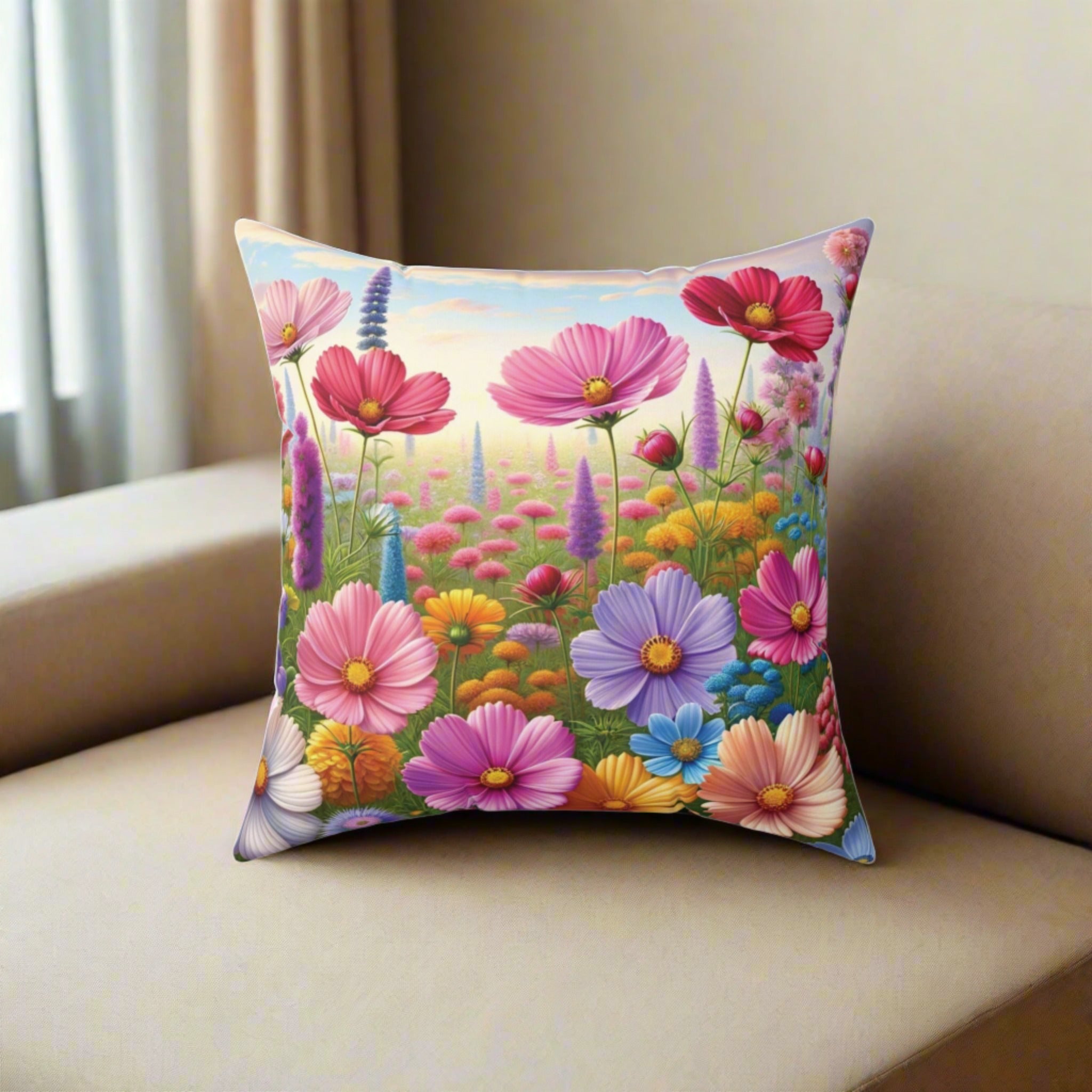 Bright Boho Wildflowers Square Pillow Add a Touch of Nature to Your Home Decor | Premium Quality, Soft, and Durable | Perfect for Couch, Bed, or Chair | Elegant Floral Bedrooms, Soft,Pillow Gift New House, Bridal Shower Gift - MRSBYVALLE