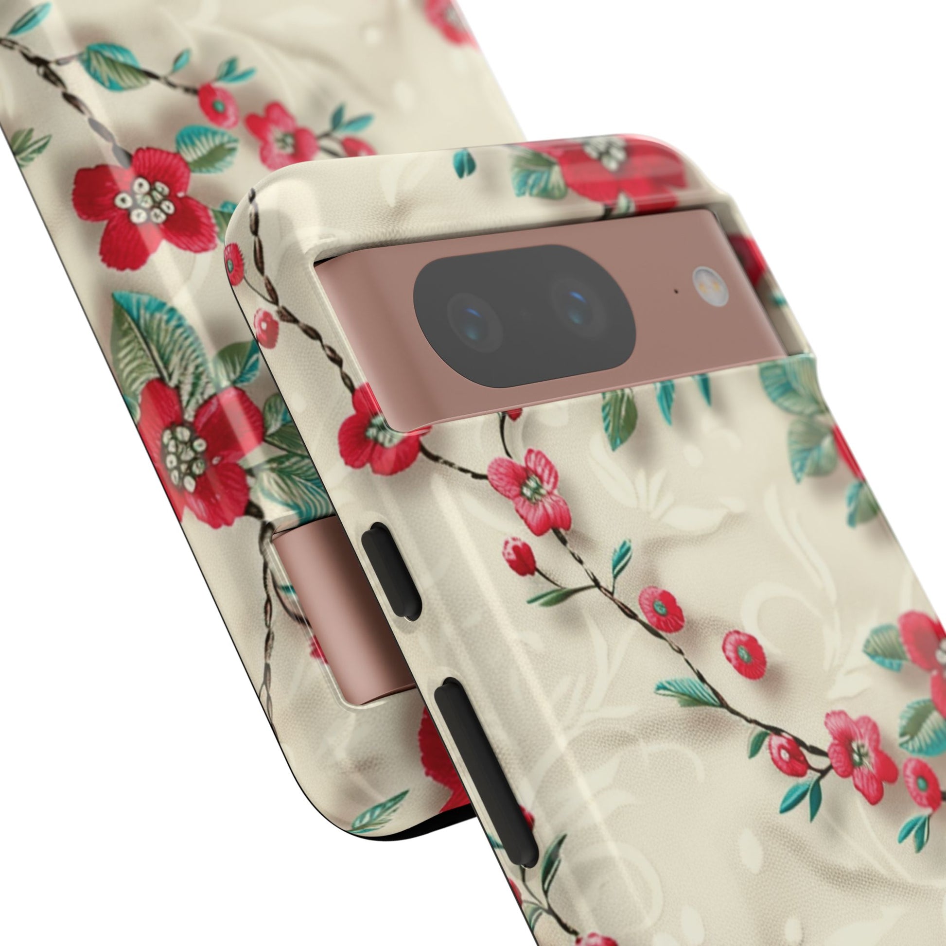 3D Embroidery Illusion Red Flowers Phone Case for iPhone, Samsung Pixel Artistic Floral Protection 15 14 13 12, 21 23 Gift for Her Perfect for Floral Lover