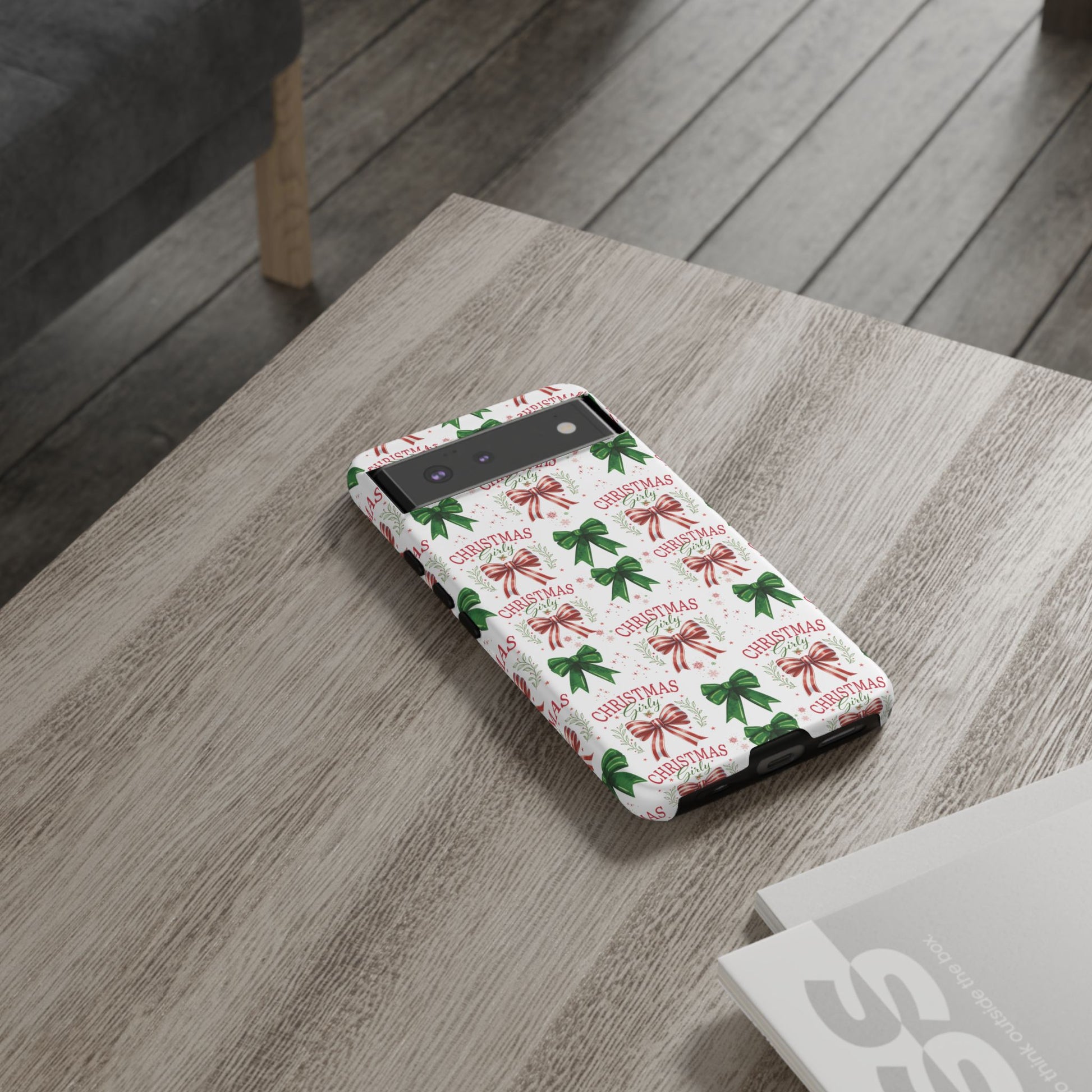 Girly Christmas Coquette Bows Pastel Phone Case for iPhone 17 16 15 23 Samsung, and Pixel | Stylish Protective Cover Gift for Her Perfect for Floral Lover