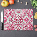 New House Tempered Glass Cutting Board with Pink and White Mediterranean Tile Design Ultra-Durable Kitchen Accessory for Stylish Cooking Kitchen Decor with Elegant Design, Housewarming, New House Gift - MRSBYVALLE
