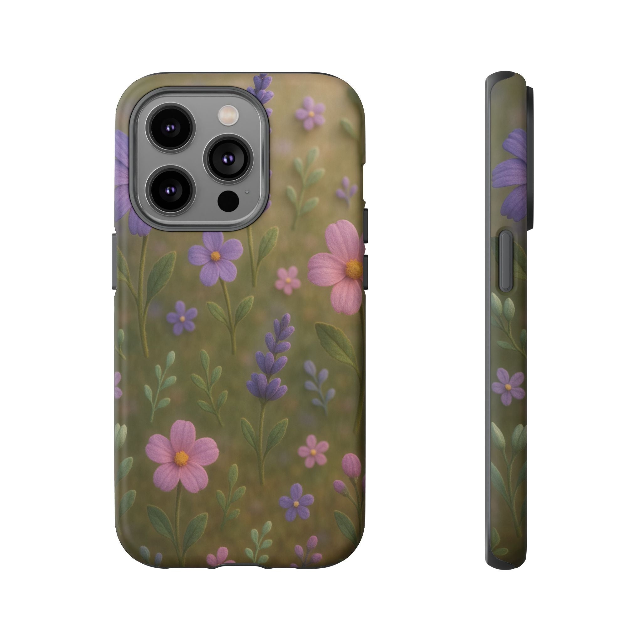 Pastel Flowers 3D Illusion Wildflower Phone Case Cute Pastel Floral Design in Lavender, Pink, Mint Green Aesthetic Protective Case for iPhone and  Android