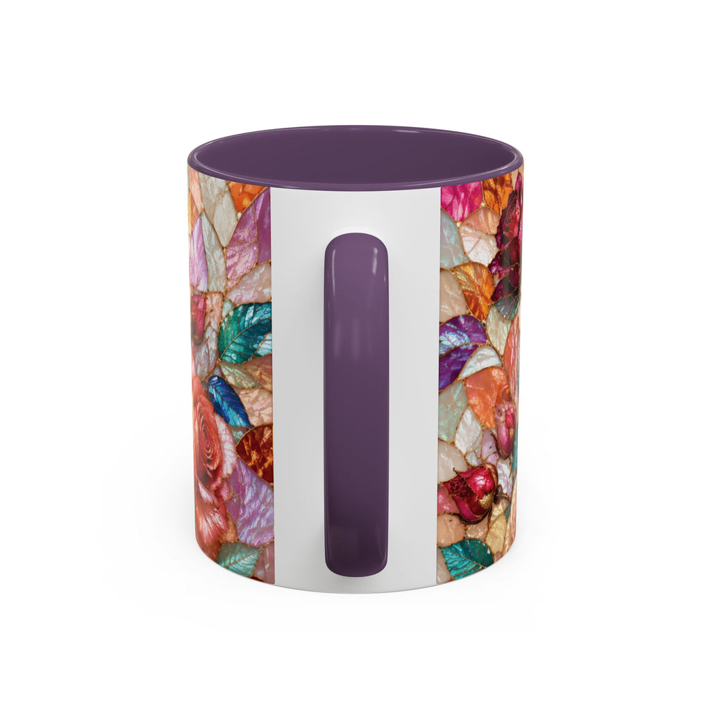 Floral Stained-Glass Accent Coffee Mug Colorful Rose Pattern (11/15 oz) Gift for Her