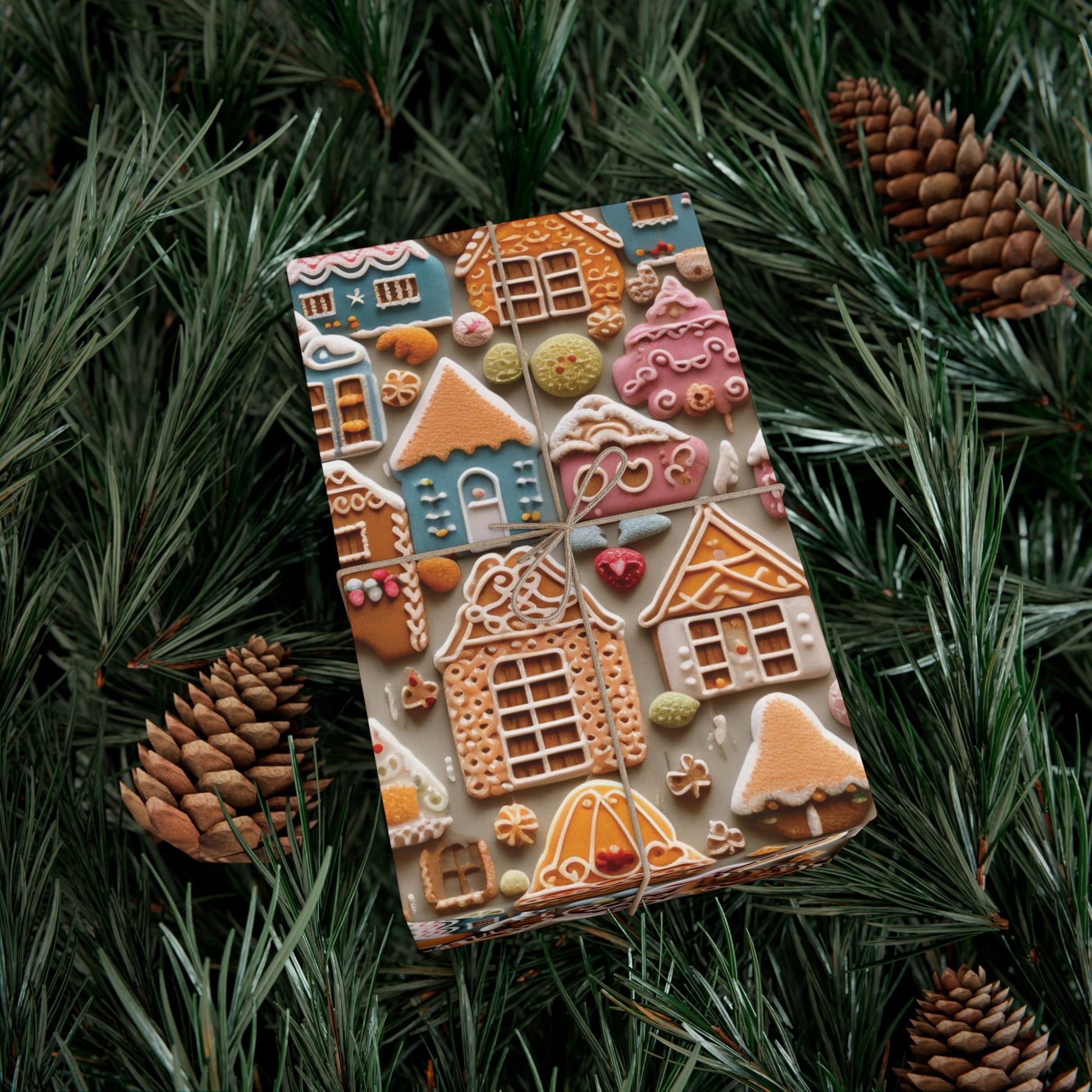 Colorful Gingerbread House Wrapping Paper - Festive Holiday Design, Premium Quality, 100% Recyclable, Perfect for Christmas Gifts and Special Occasions - MRSBYVALLE