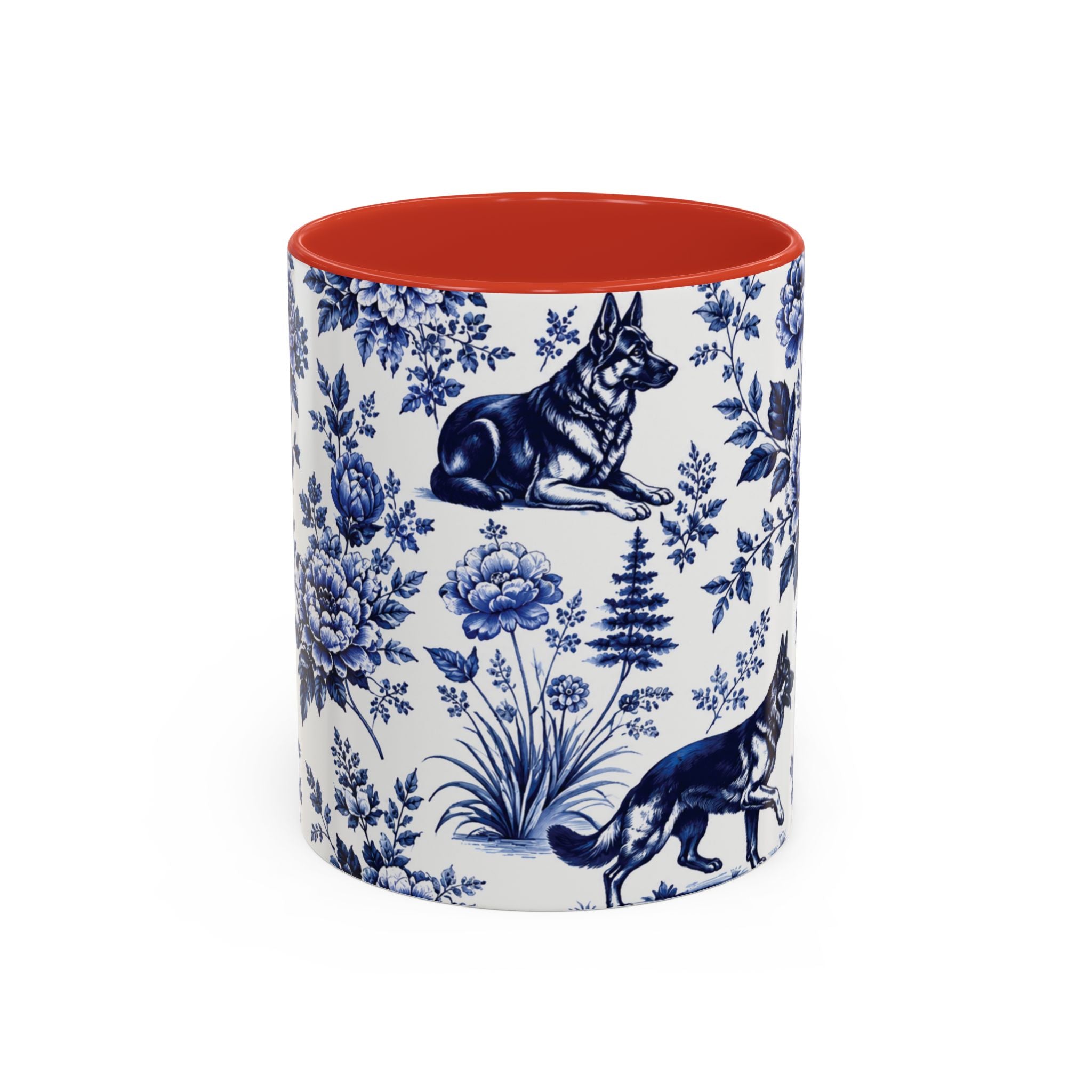 Elegant German Shepherd Floral Mug | Luxury Blue Toile Coffee Mug 11/15oz Accent Ceramic