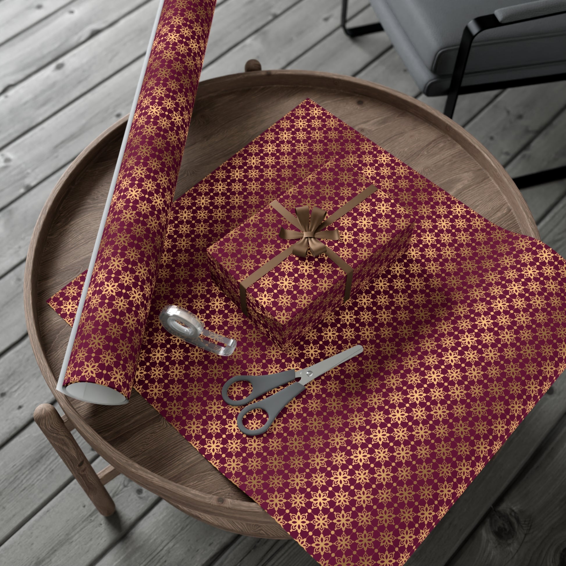 Elegant Luxuries Burgundy Wrapping Paper with Gold Accents Perfect for Christmas Gifts, Weddings, & Special Occasions Premium Quality Gift Wrap for Luxurious Presentation - MRSBYVALLE