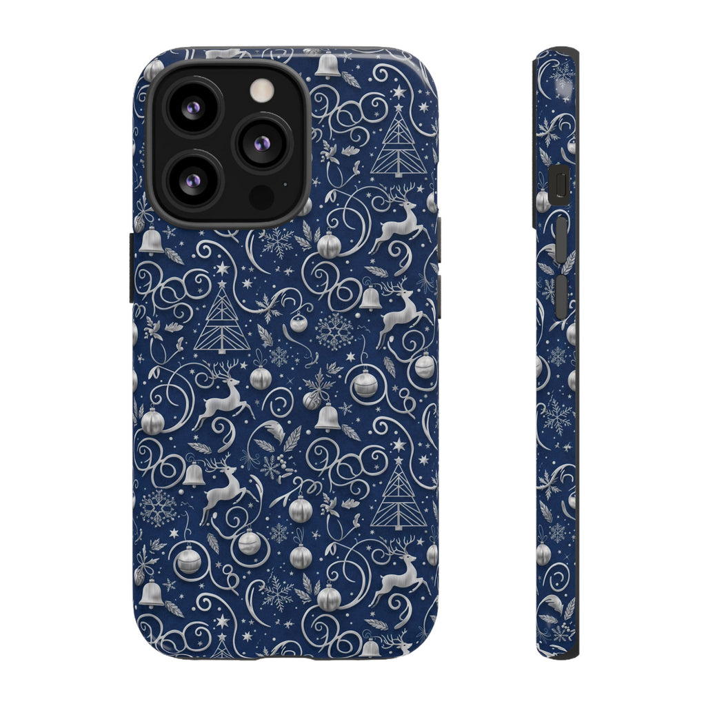 Blue & Silver Christmas Phone Case – Holiday Sparkle Design for iPhone 17, All iPhones & Galaxy | MRSBYVALLE Gift for Her