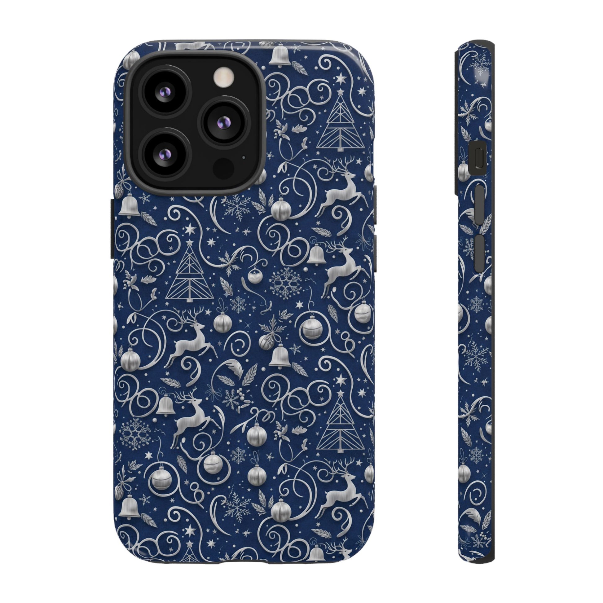 Blue & Silver Christmas Phone Case – Holiday Sparkle Design for iPhone 17, All iPhones & Galaxy | MRSBYVALLE Gift for Her