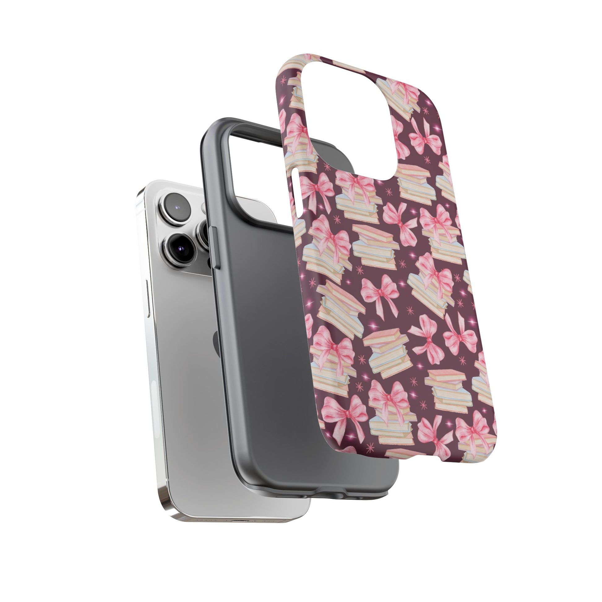 Coquette Pink Bows & Books Phone Case for iPhone 17 and Samsung, Pixel | Stylish Protective Cover Gift for Her Perfect for Floral Lover