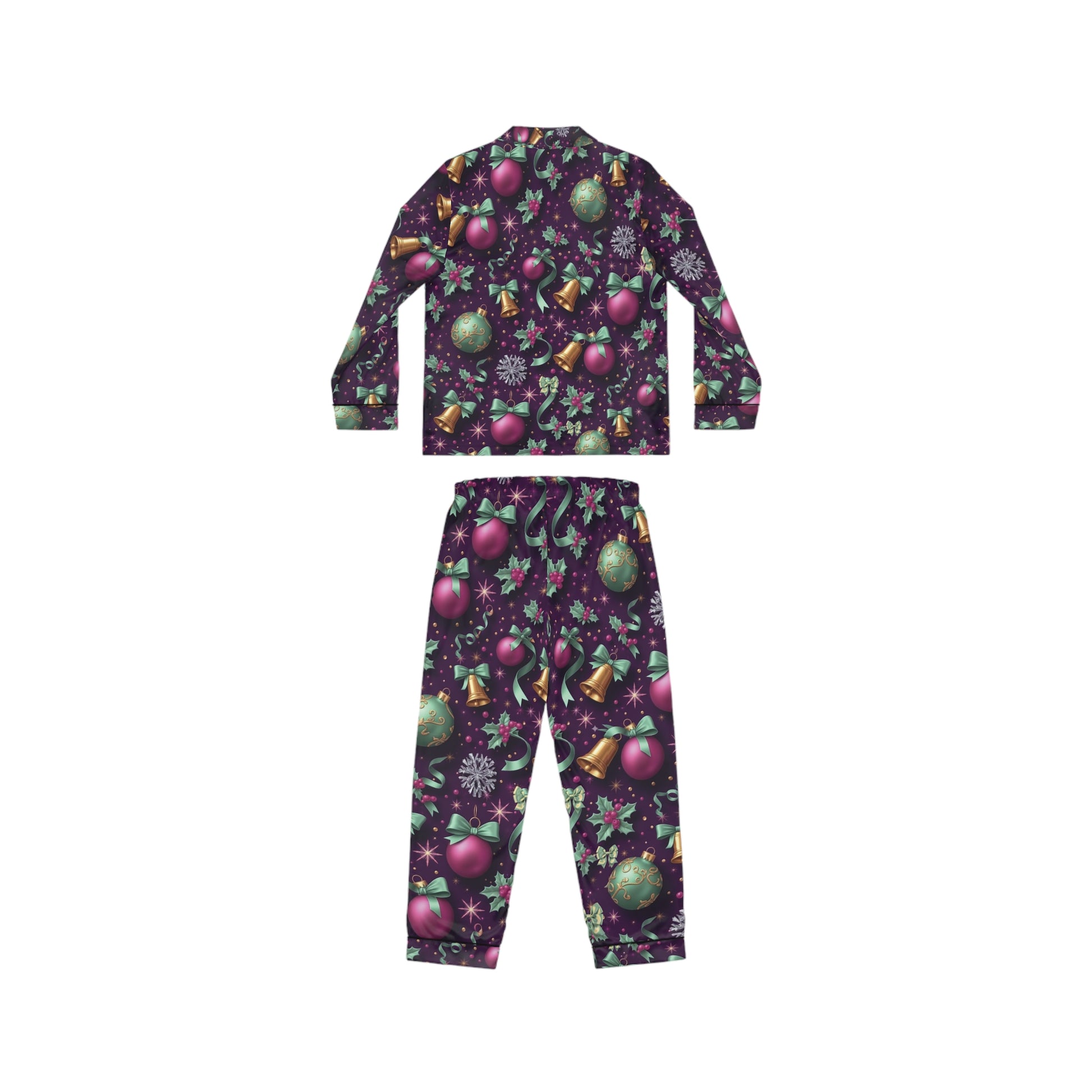 Women's Holiday Satin Pajamas, Cozy Sleepwear, Festive Loungewear, Christmas Gift, All-Over Print PJs, Christmas Morning Outfit