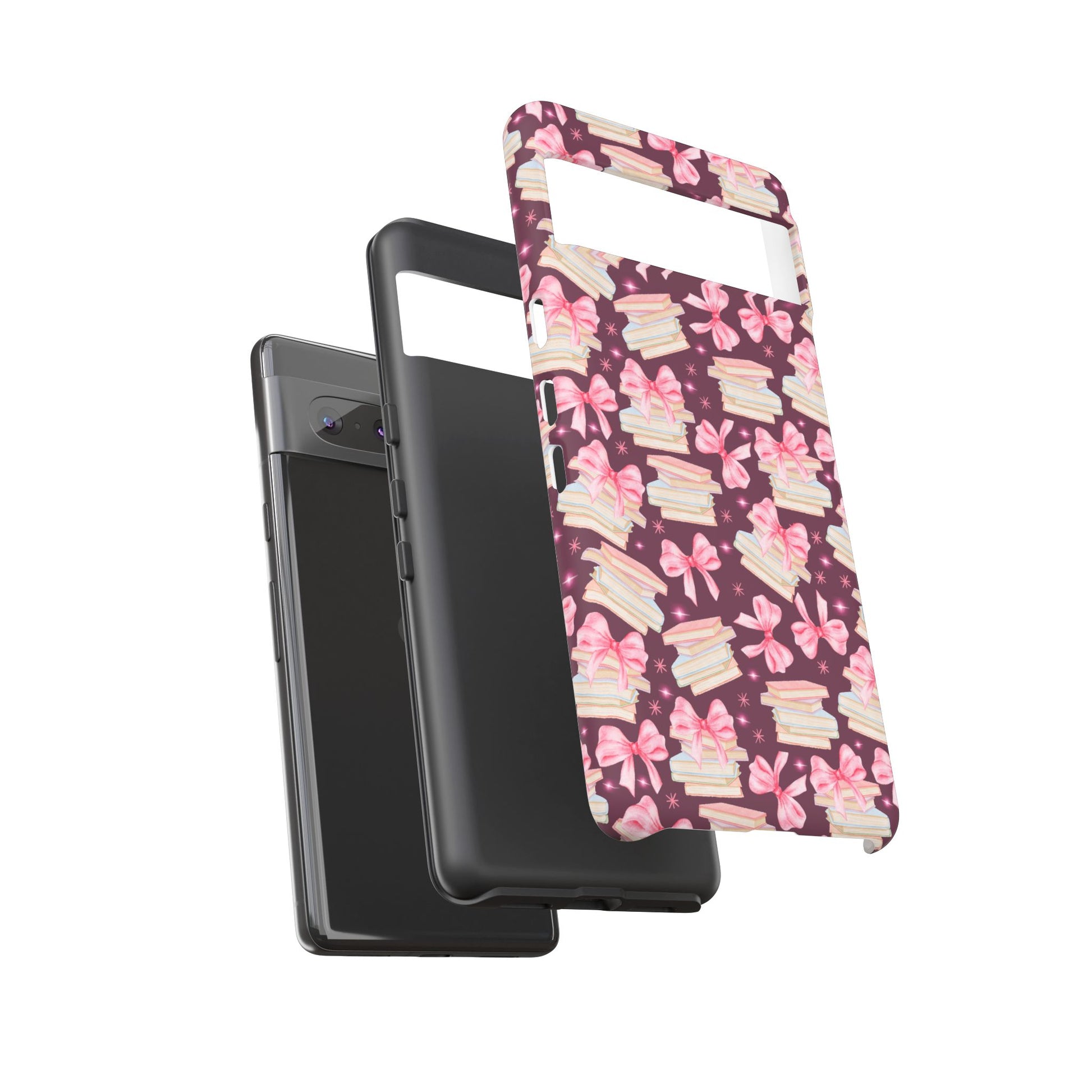 Coquette Pink Bows & Books Phone Case for iPhone 16 15 14 13 12  21 23 Samsung, and Pixel | Stylish Protective Cover Gift for Her Perfect for Floral Lover